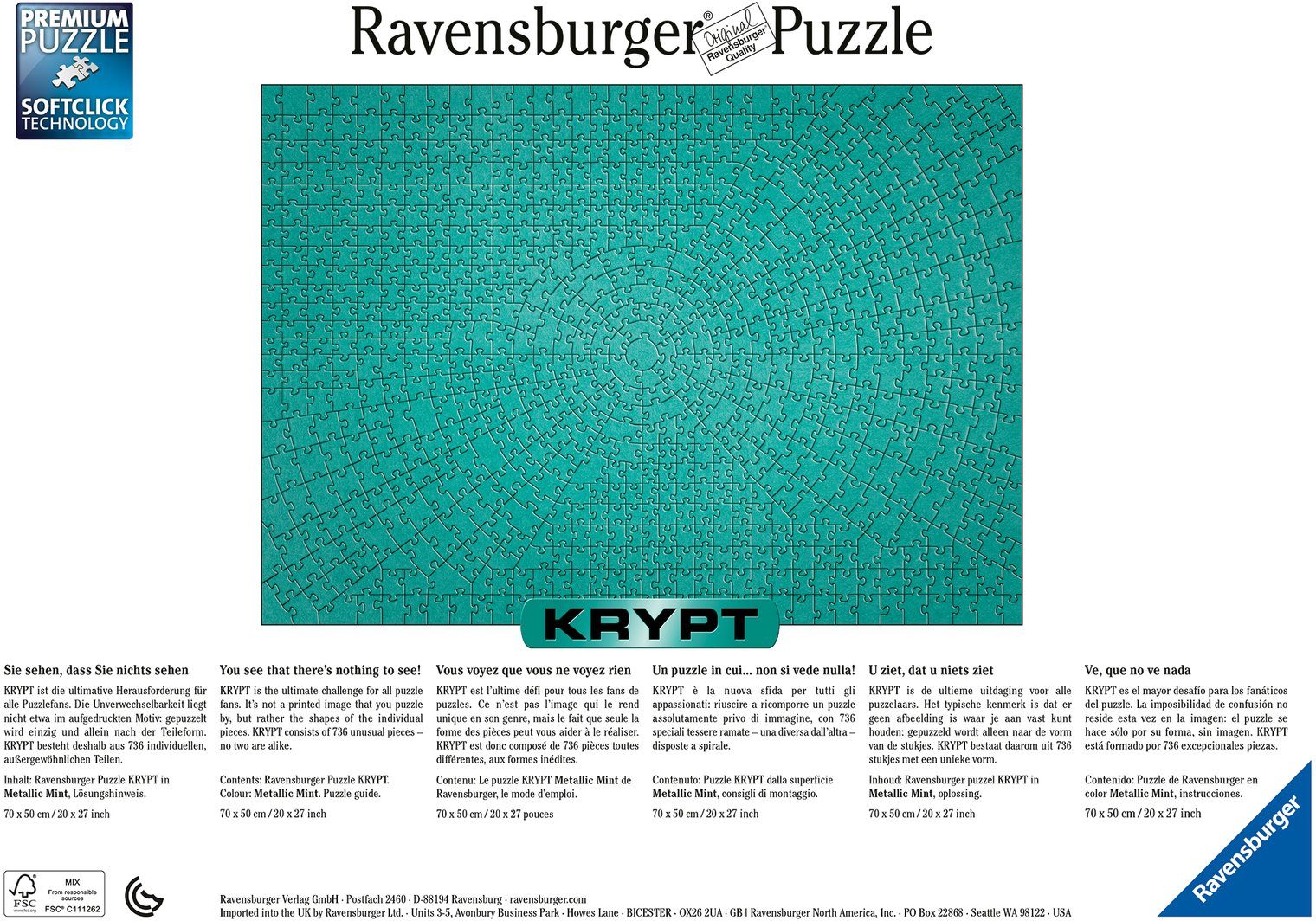 in Puzzle FSC® Mint, Ravensburger Germany, - Wald Krypt weltweit 736 Metallic Puzzleteile, Made schützt -
