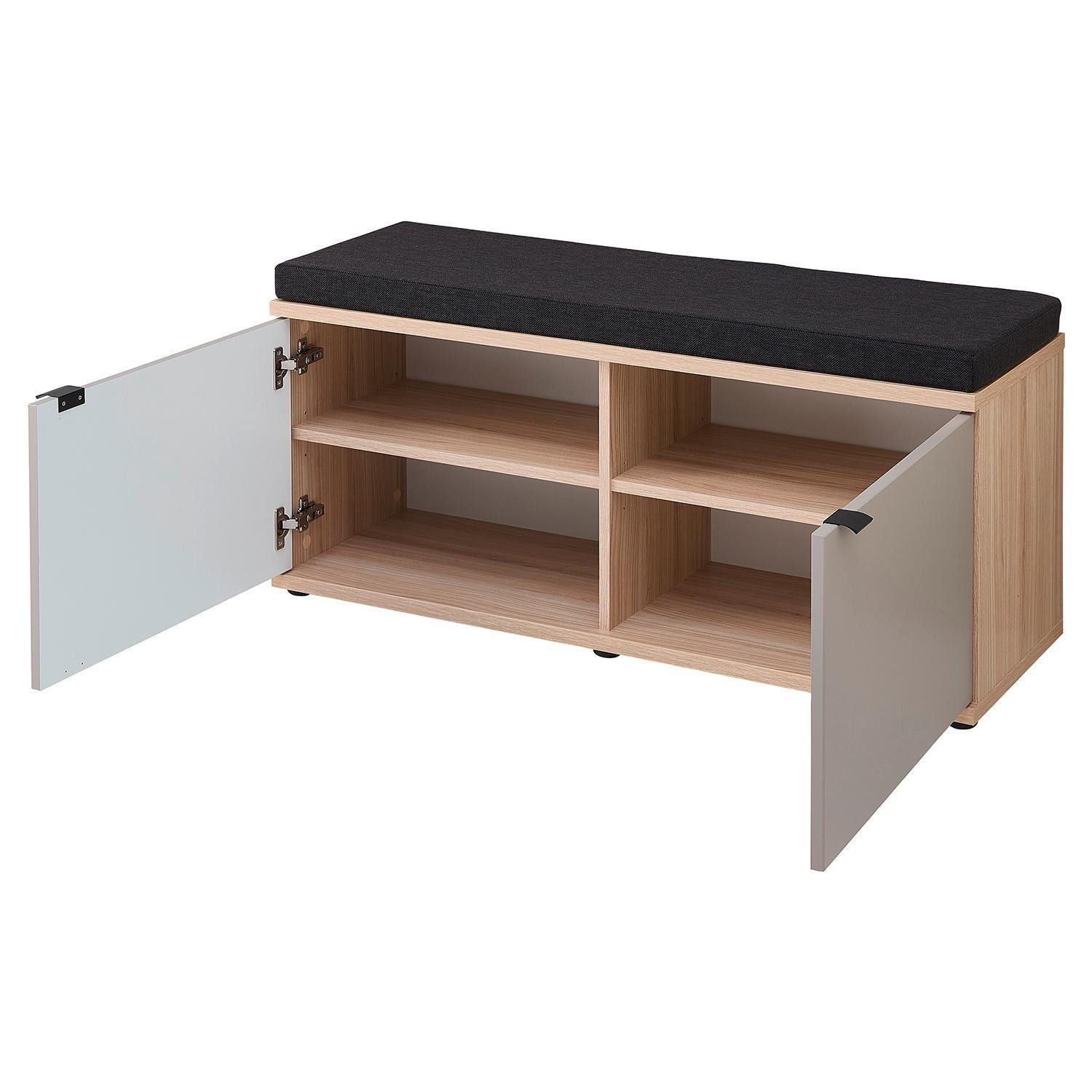 Innostyle Schuhbank PISA, Basaltfarben, Riva Eiche Dekor, 2 Türen, mit Sitzkissen, B 110 x H 50 x T 38 cm