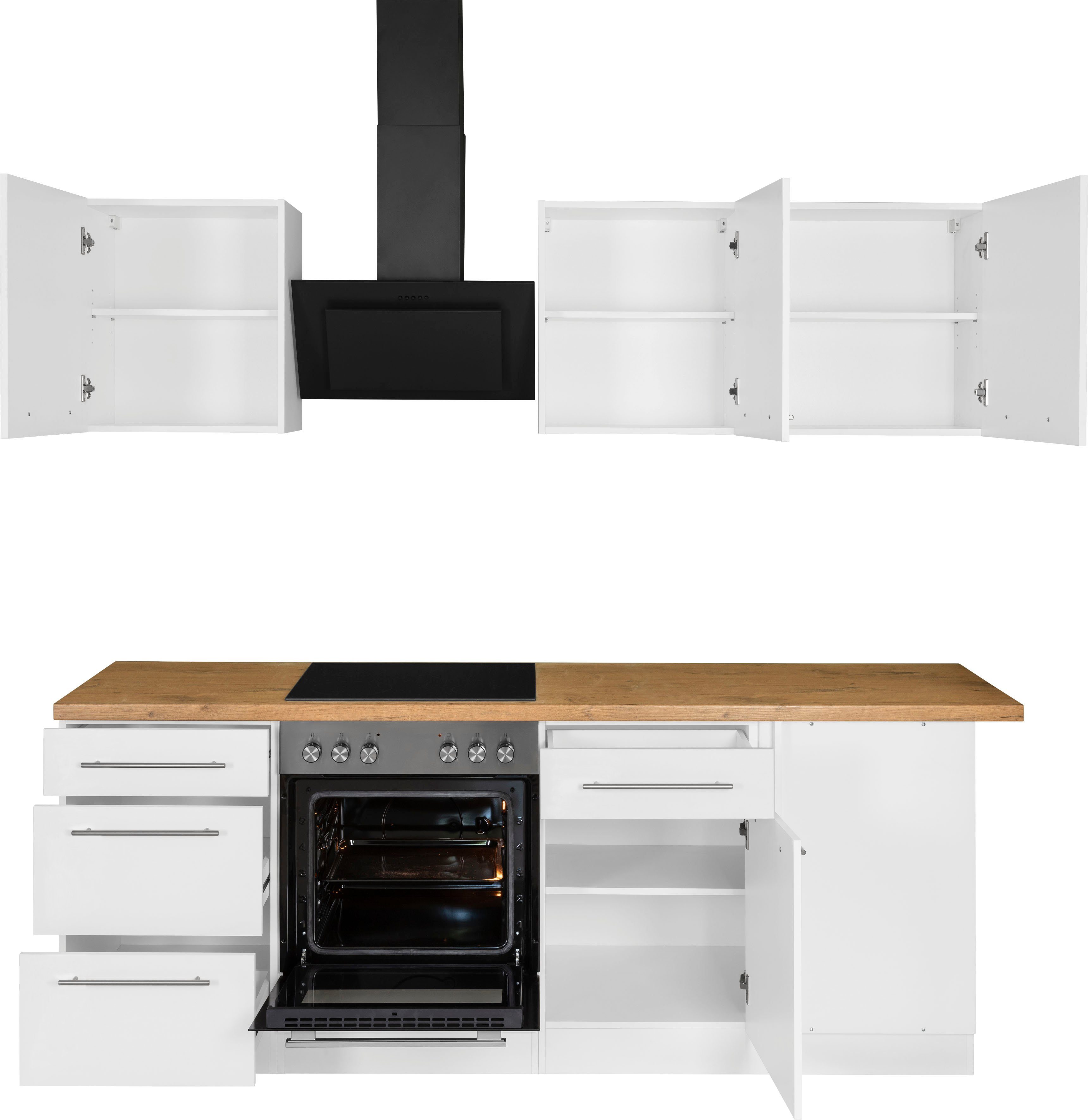 wiho Küchen Winkelküche Unna, mit | 170 x Weiß/Kastelleiche weiß E-Geräten, Stellbreite cm 220