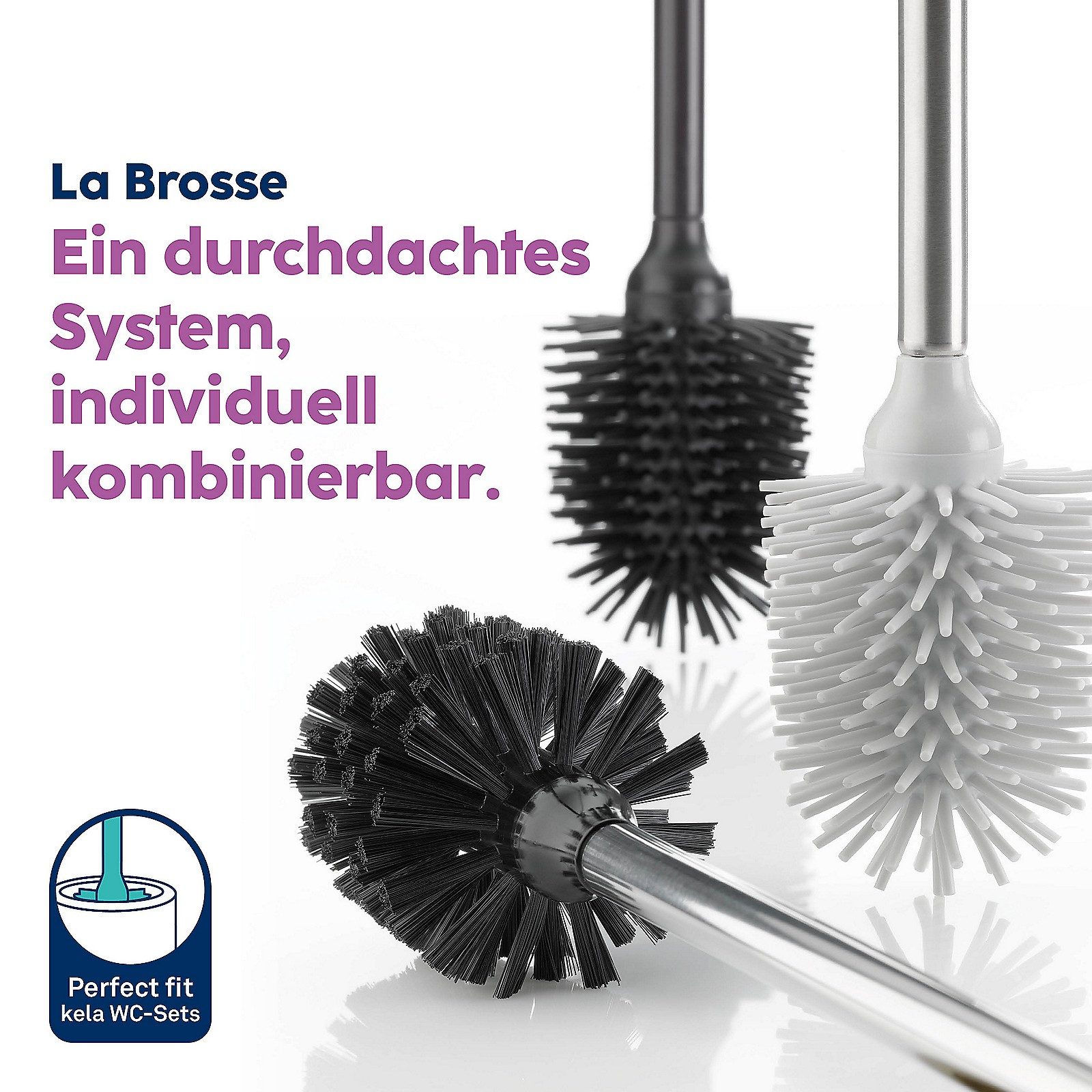 kela WC-Reinigungsbürste La Brosse, Silikonborsten, Anti-Hafteffekt, Wasser tropft besser ab