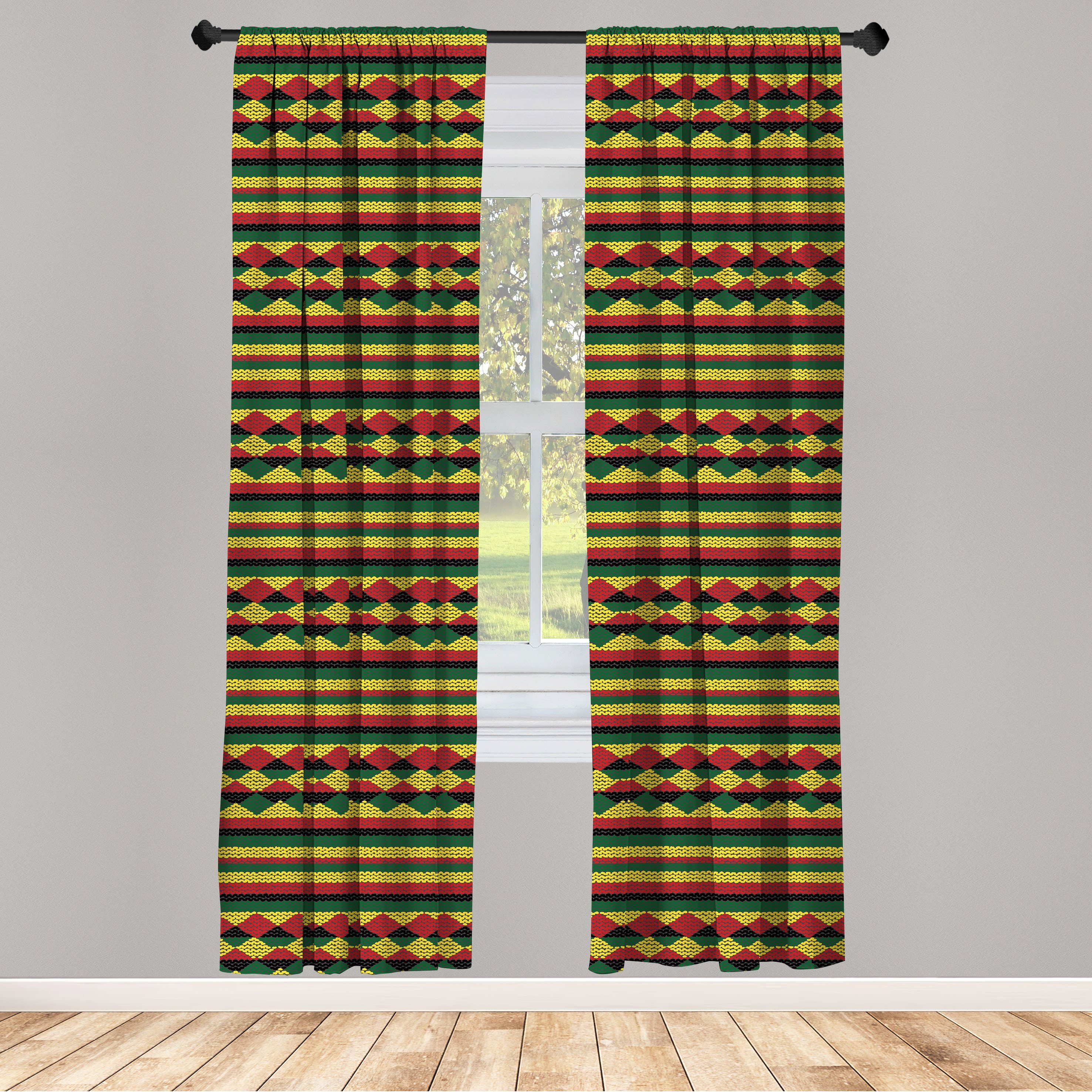 Gardine Vorhang für Wohnzimmer Schlafzimmer Dekor, Abakuhaus, Microfaser, Kente Muster Bunte afrikanische