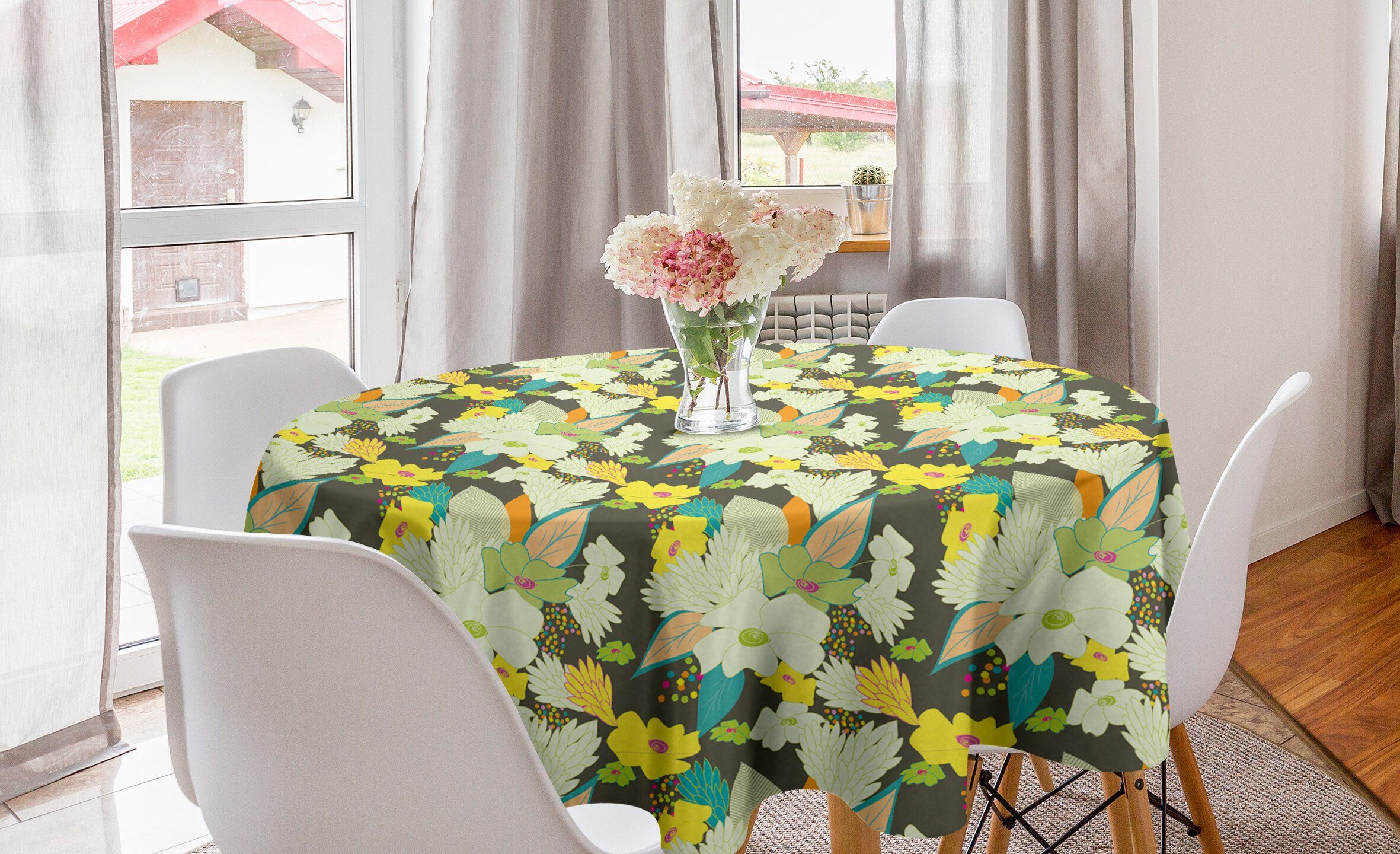 Abakuhaus Tischdecke Kreis Tischdecke Abdeckung für Esszimmer Küche Dekoration, Blumen Lively Farbige Sommer-Blüte