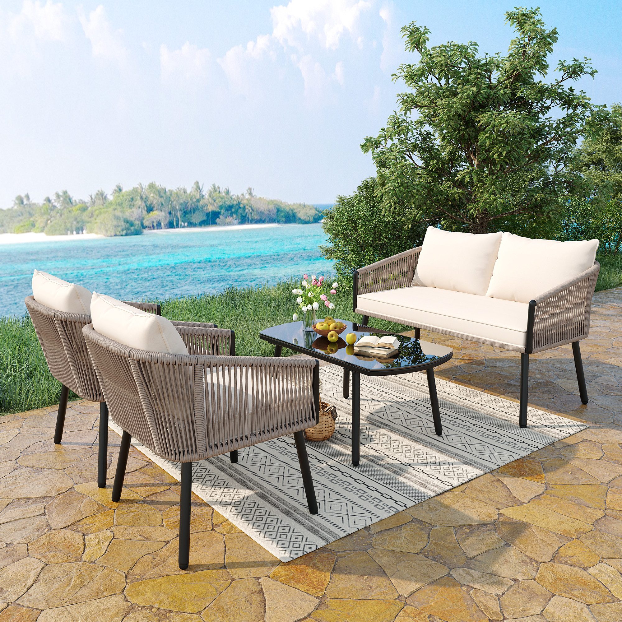 MC Star Gartenlounge-Set 4-teiliges Garten-Loungesessel-Set, 2-Sitzer-Sofa, günstig online kaufen