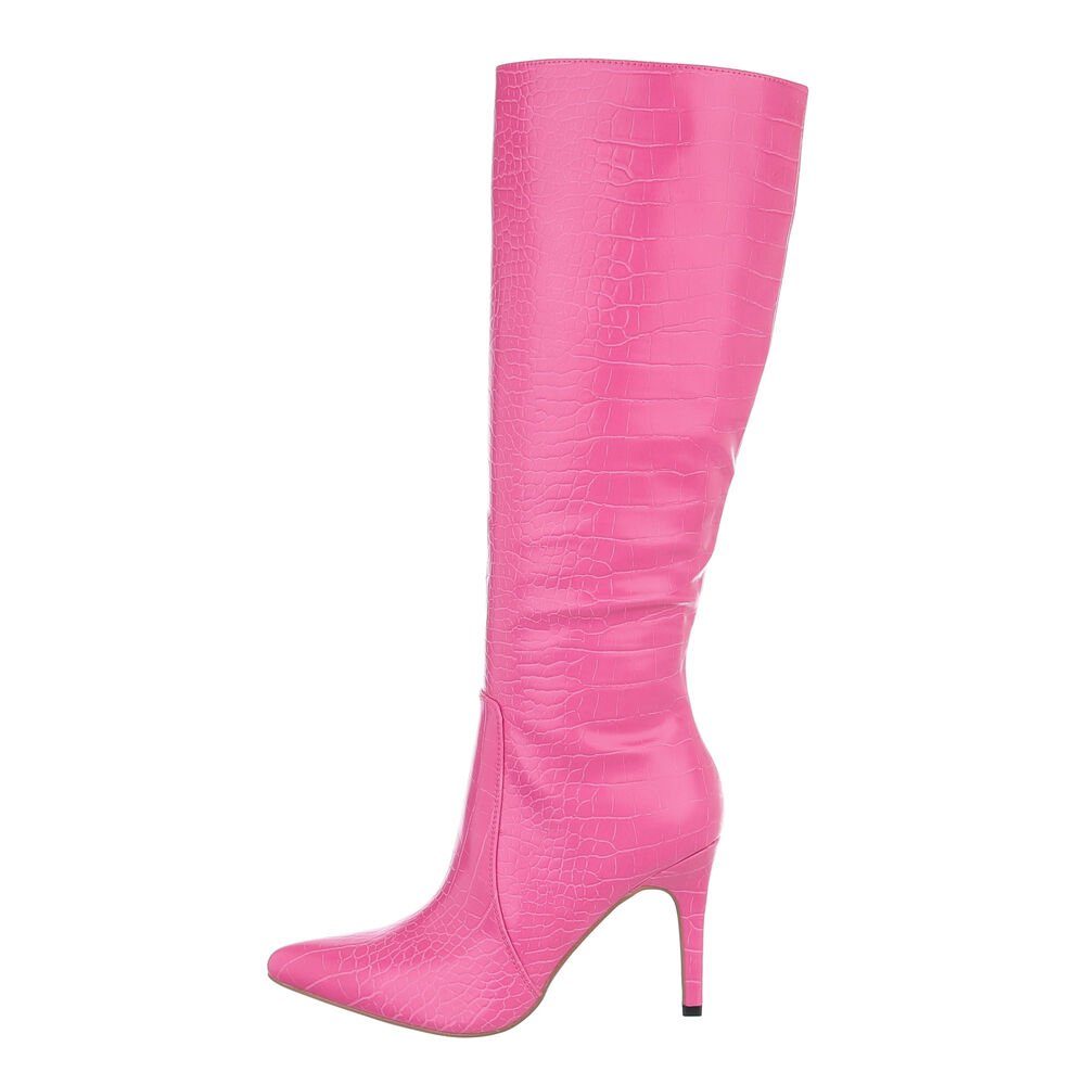 Ital-Design Damen Elegant Stiefel Pink High-Heel-Stiefel High-Heel Pfennig-/Stilettoabsatz in