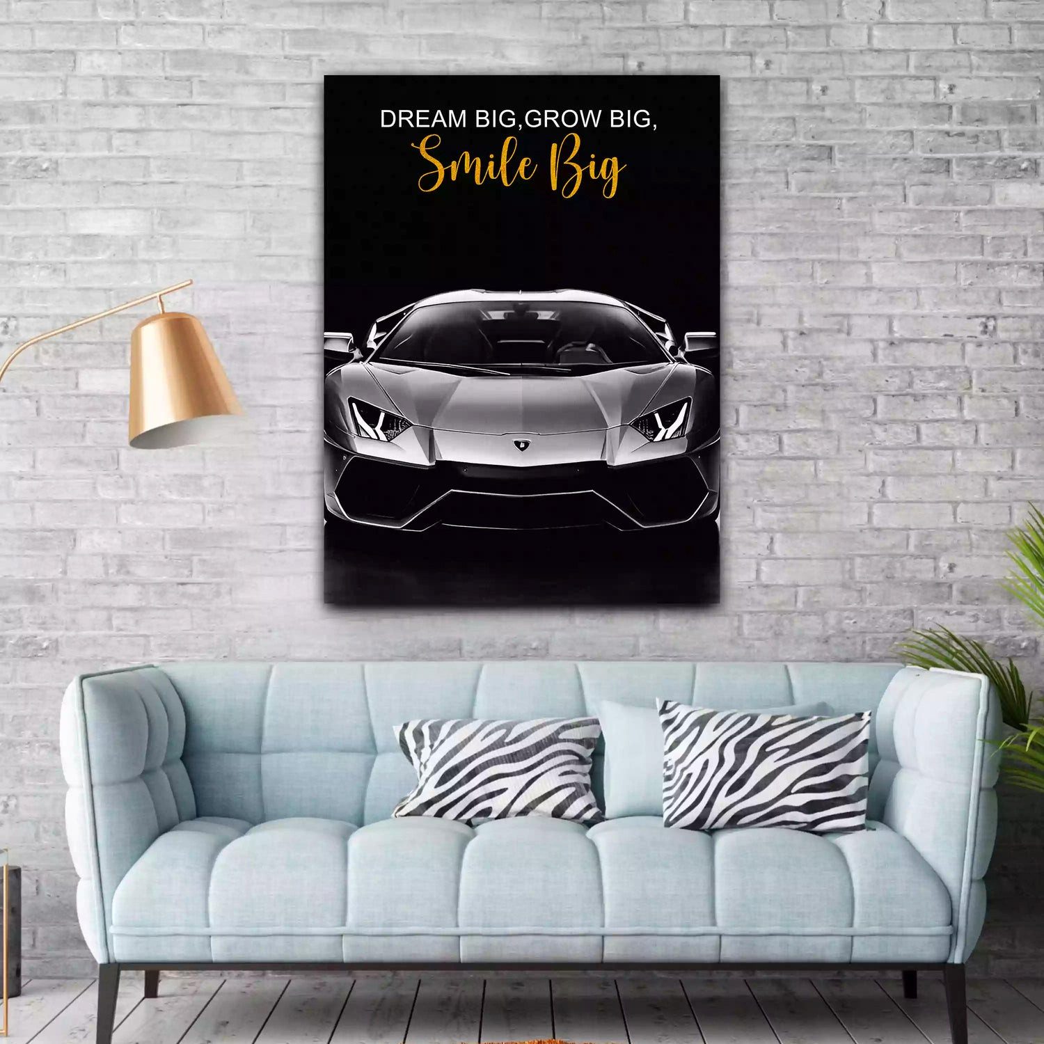 Artedinoi Leinwandbild Sportwagen Schwarz Weiß Motivation Leinwandbild Wandbild XXL Deko, Sportwagen mit Zitat, Schwarz-Weiß