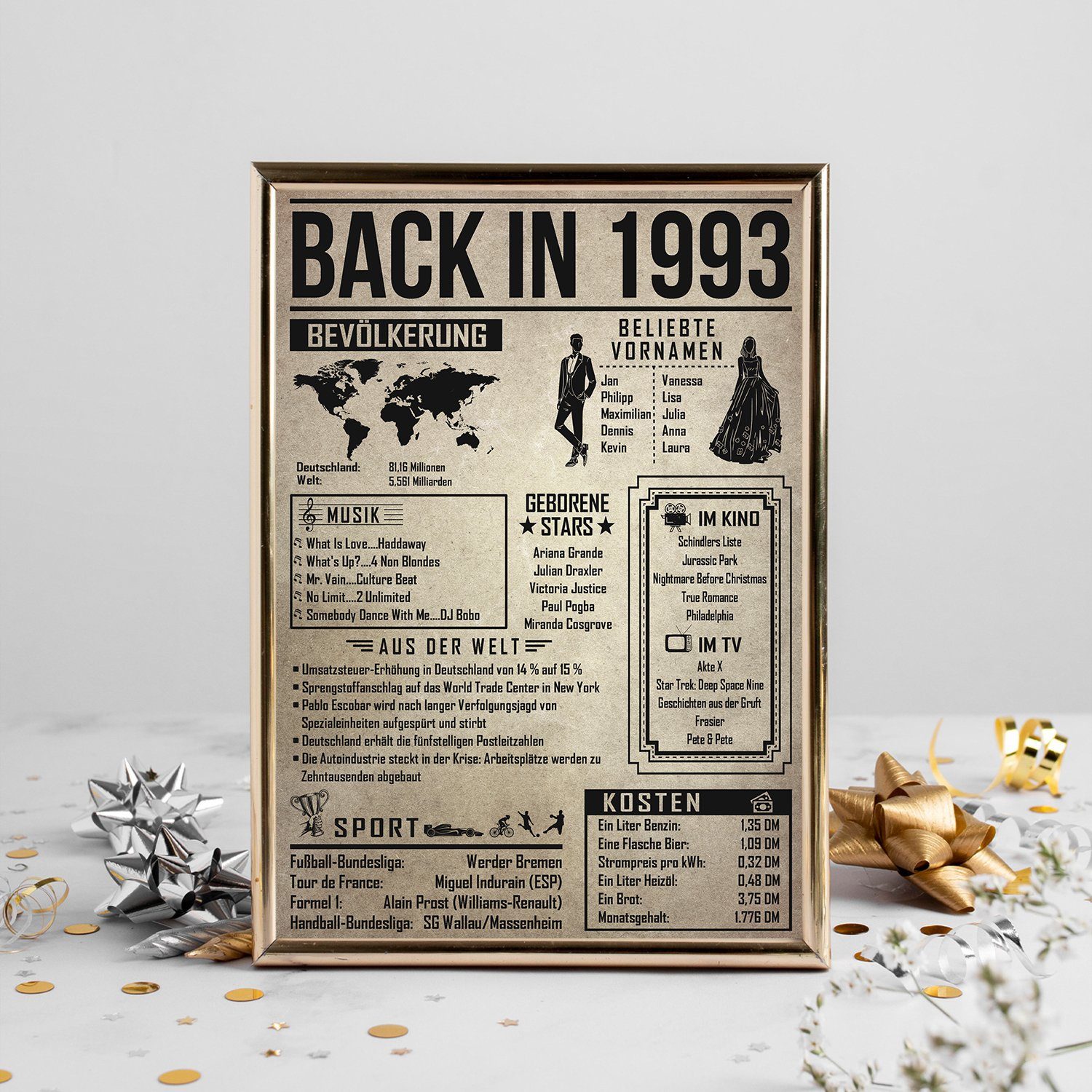 Tigerlino Poster Geschenk Männer Frauen, Geburtstag Rückblick Zeitreise Geschenkidee, 33. Geburtstag Jahrgang 1993, Bild – Bild 4 von 5