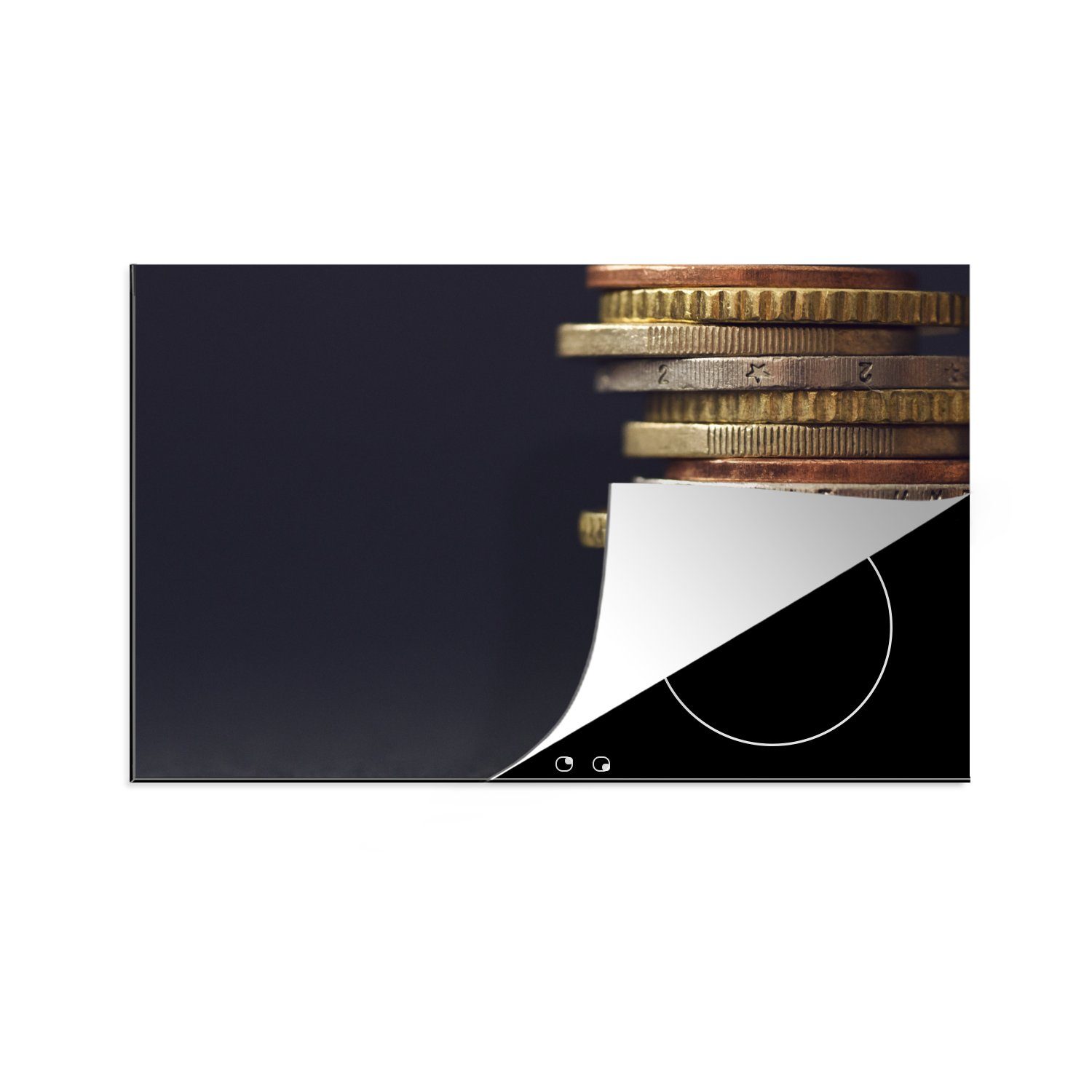 MuchoWow Herdblende-/Abdeckplatte Münzen der europäischen Wirtschaft auf einem Haufen, Vinyl, (1 tlg), 81x52 cm, Induktionskochfeld Schutz für die küche, Ceranfeldabdeckung