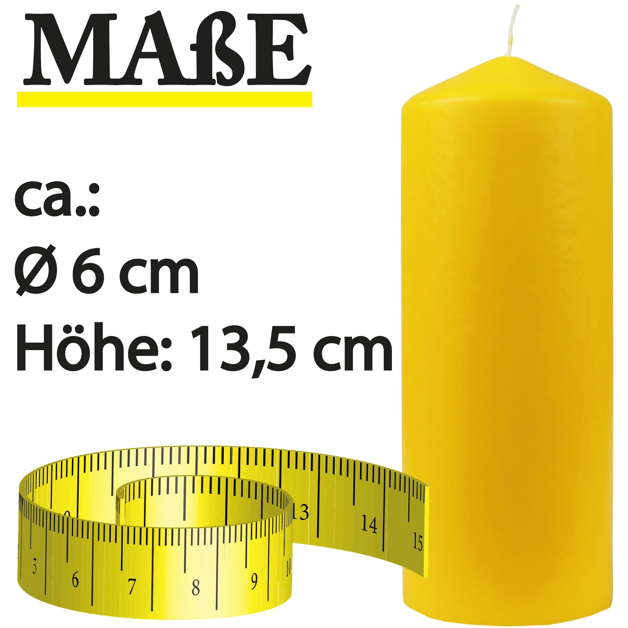 HS Candle Stumpenkerze Blockkerze in x Gelb Ø6cm Kerze Farben 13,5cm - Wachskerzen vielen (3-tlg)