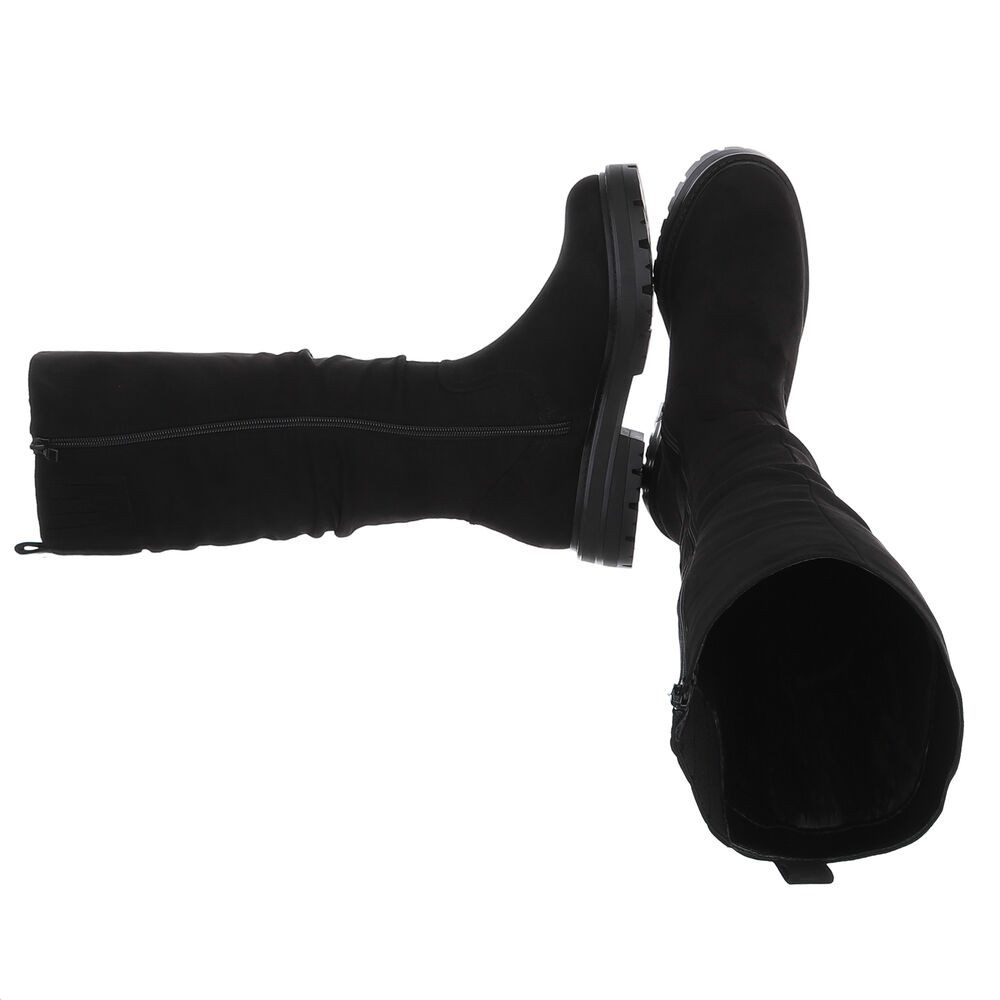 Ital-Design Elegante Damen-Stiefel mit hohem Schaft für Alltag & Freizeit Stiefel (90482439) Blockabsatz Flache Stiefel in Schwarz