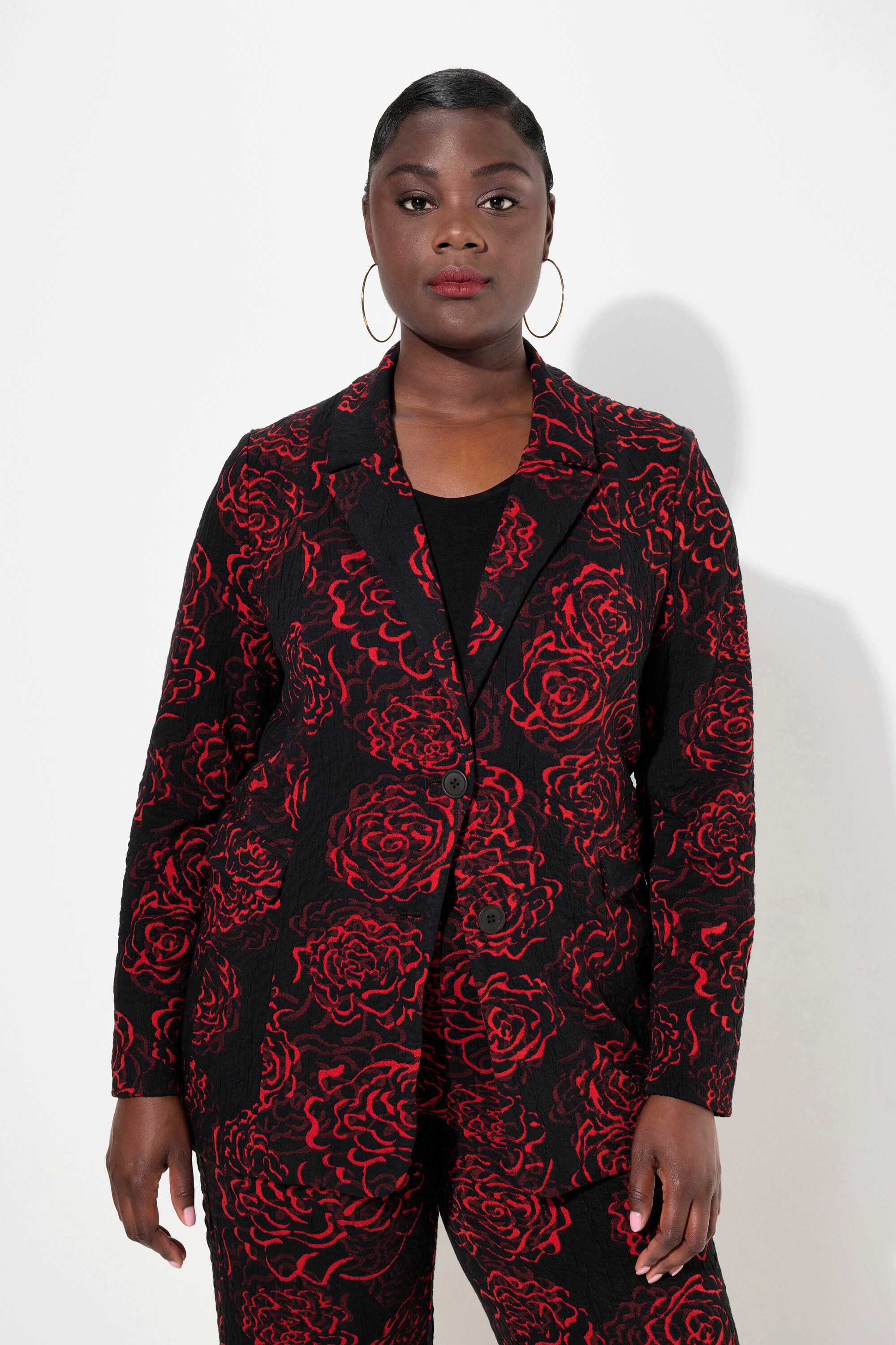Ulla Popken Blusenblazer Jacquard-Jerseyblazer Reverskragen florales günstig online kaufen