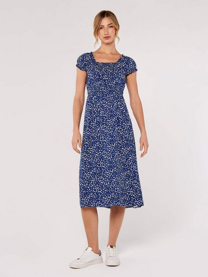 Apricot Druckkleid Midikleid Elastischer Bund