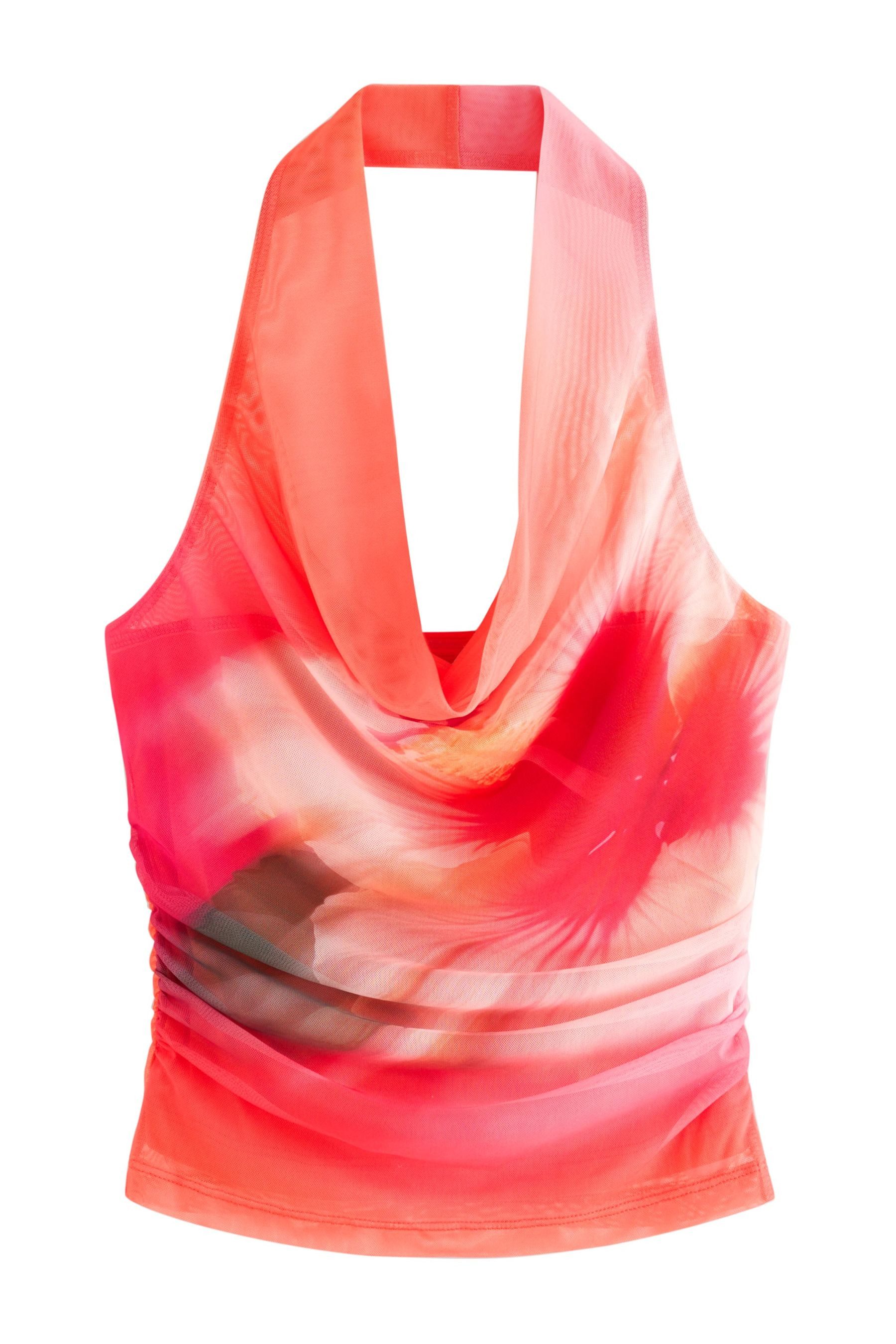 Next Kurzarmbluse Ärmelloses, drapiertes Neckholder-Top aus Mesh (1-tlg)