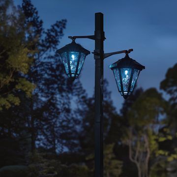 IC Gardenworld LED Laterne Solar Gartenlaterne mit LED Beleuchtung im Straßenlaternen-Design, LED fest integriert, kalt-weiß, ca. 137 cm hoch, 2 Lampenköpfe, Retro-Optik, kabellos