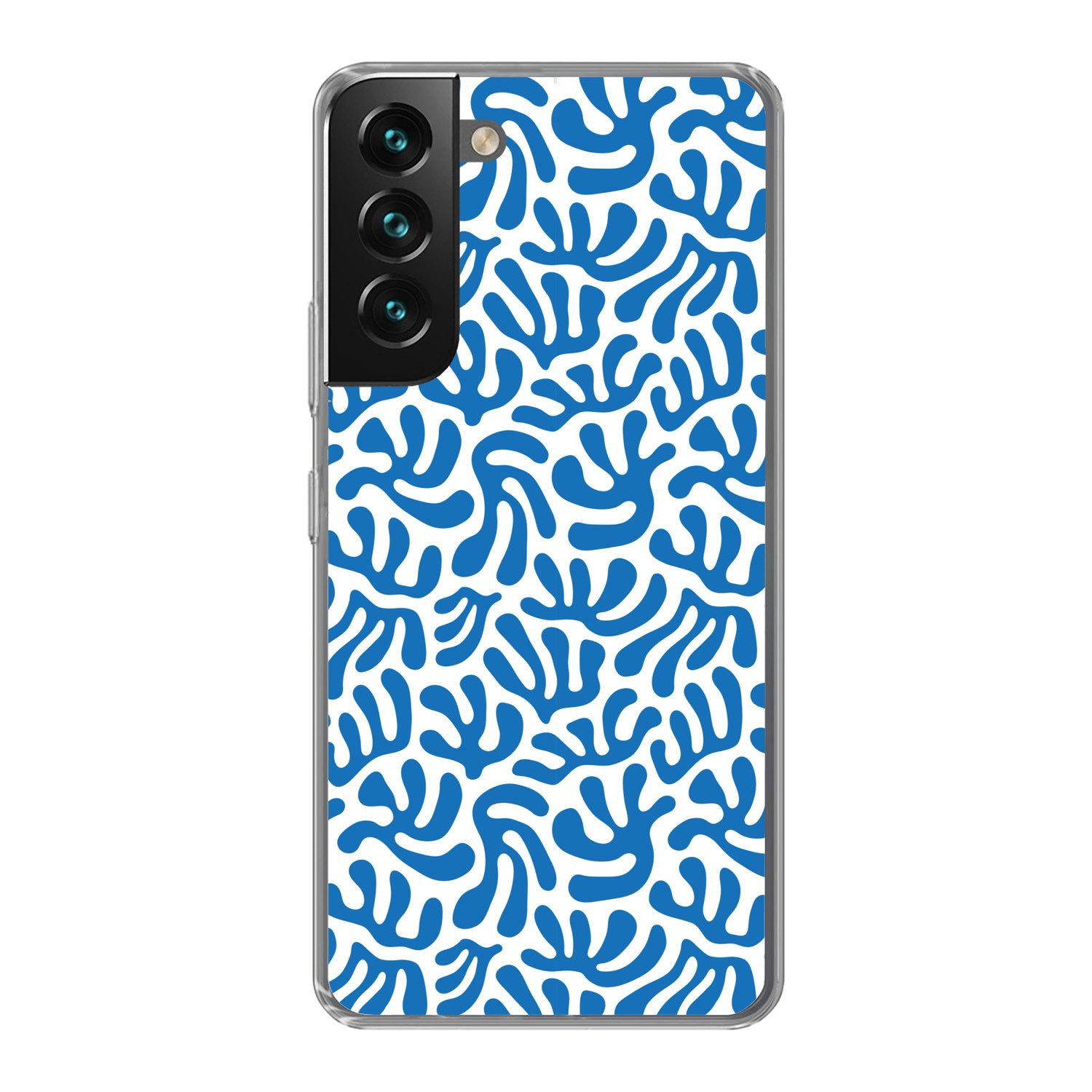 MuchoWow Handyhülle für Samsung Galaxy S22 Korallenmuster - Weiß - Blau - Sommer, Phone Case, Silikon, Schutzhülle Dünn