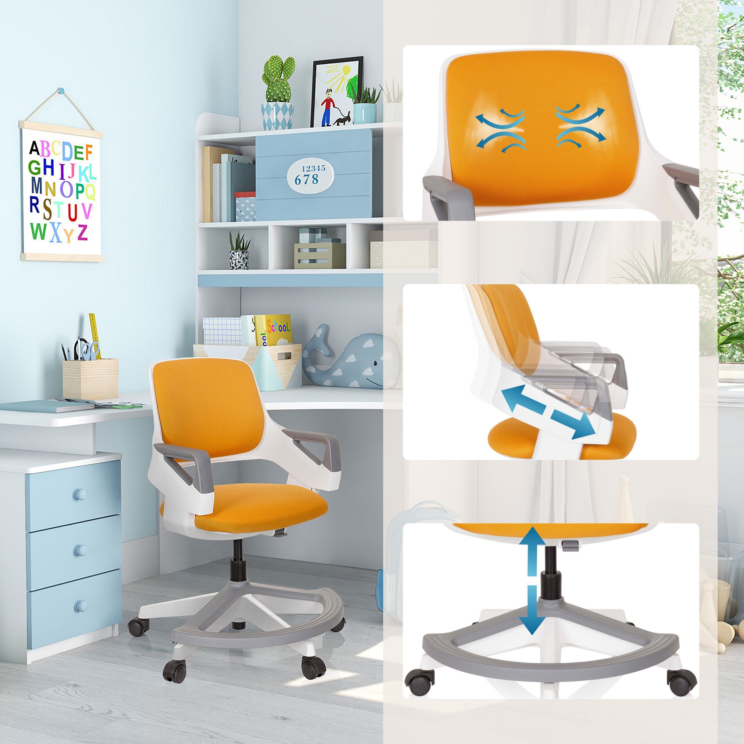 hjh OFFICE Drehstuhl Kinderdrehstuhl Kid Flex Stoff mit Armlehnen (1 St), Kinder Bürostuhl mitwachsend, ergonomisch