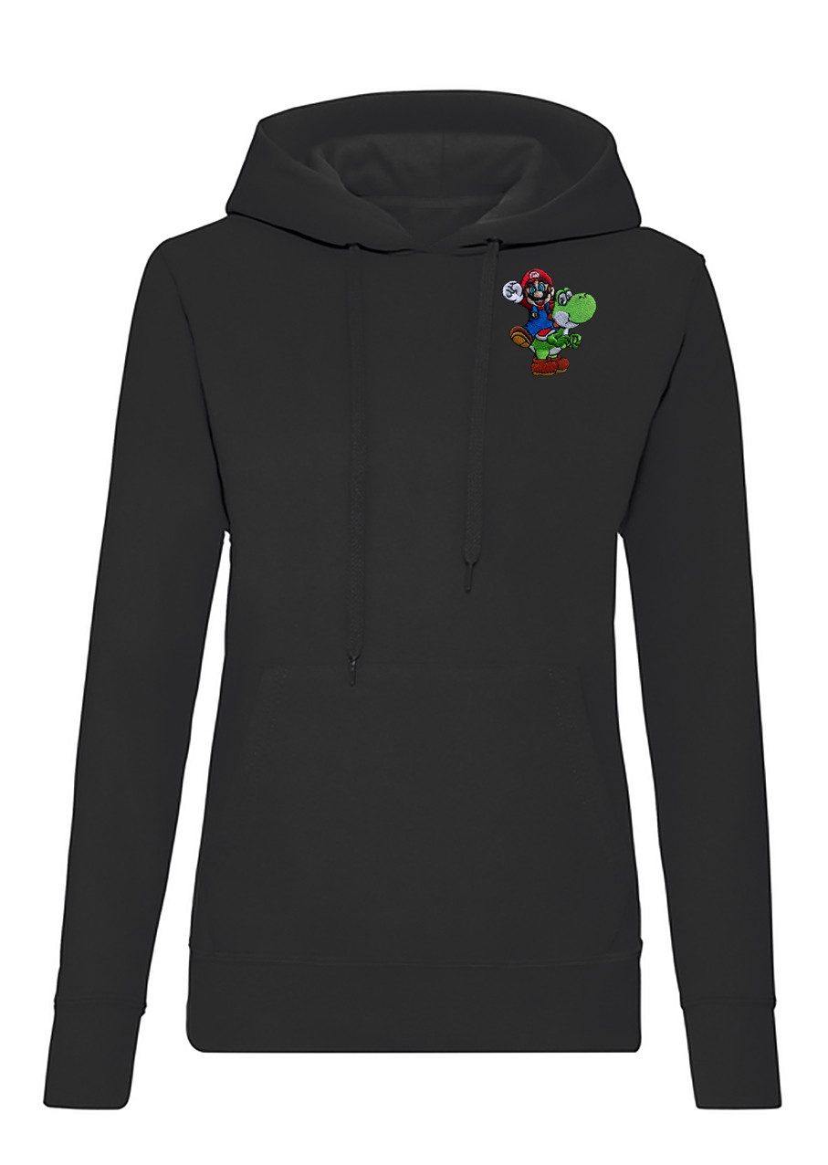 Blondie & Brownie Hoodie Mario Yoshi Patch Hoodie Damen Kapuzenpulli Baumwolle Stick Retro (Einzelartikel, Einteilig) Yoshi & Mario Retro Gaming Patch Kapuzenpullover