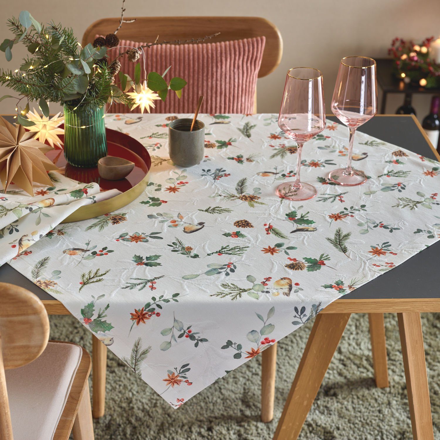 sander table + home Tischläufer 100 cm Ron Zapfen 40 Vogel (1-tlg) Tischläufer Beere x