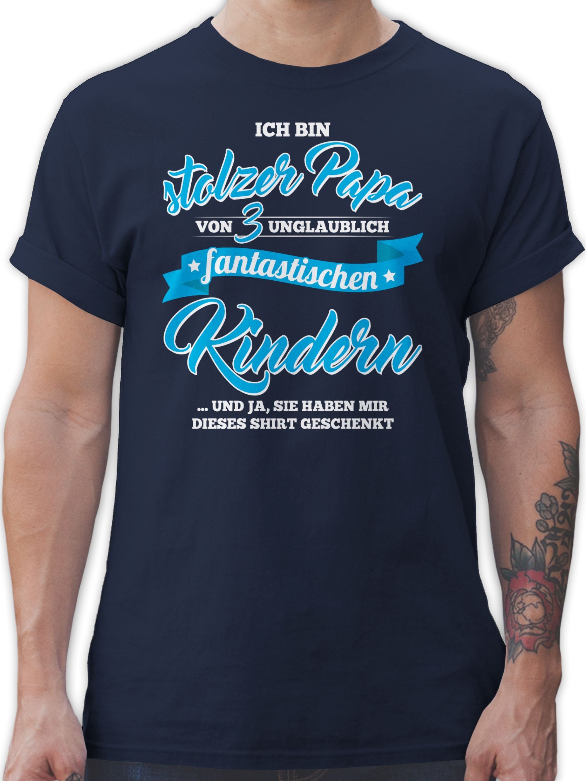 Shirtracer T-Shirt Stolzer Papa 3 Fantastische Kinder Vatertag Geschenk für Papa 2 Navy Blau