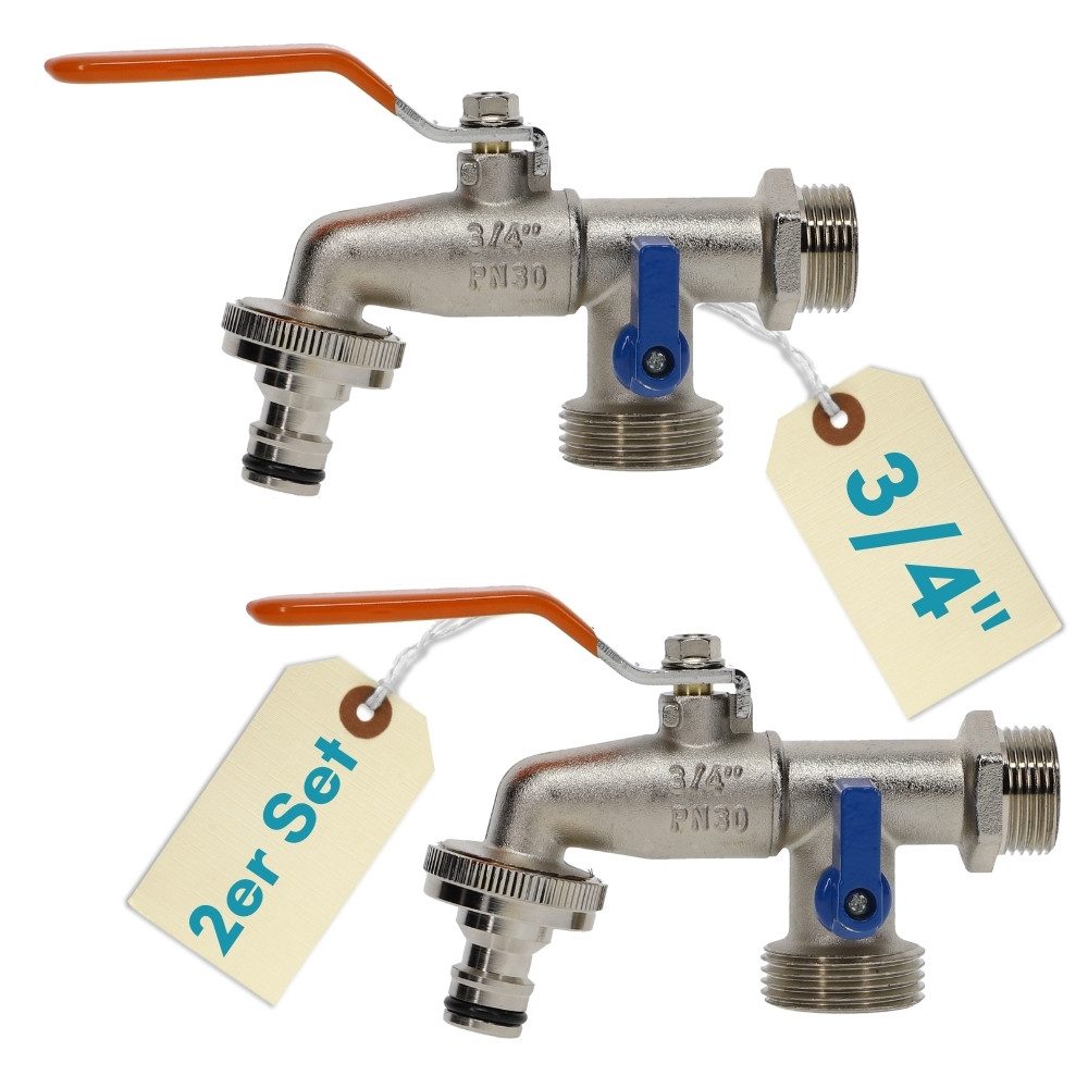GarPet Kugelhahn 2er Set Garten Wasserhahn Kugelhahn 3/4" Doppelanschluss 3/4 Zoll