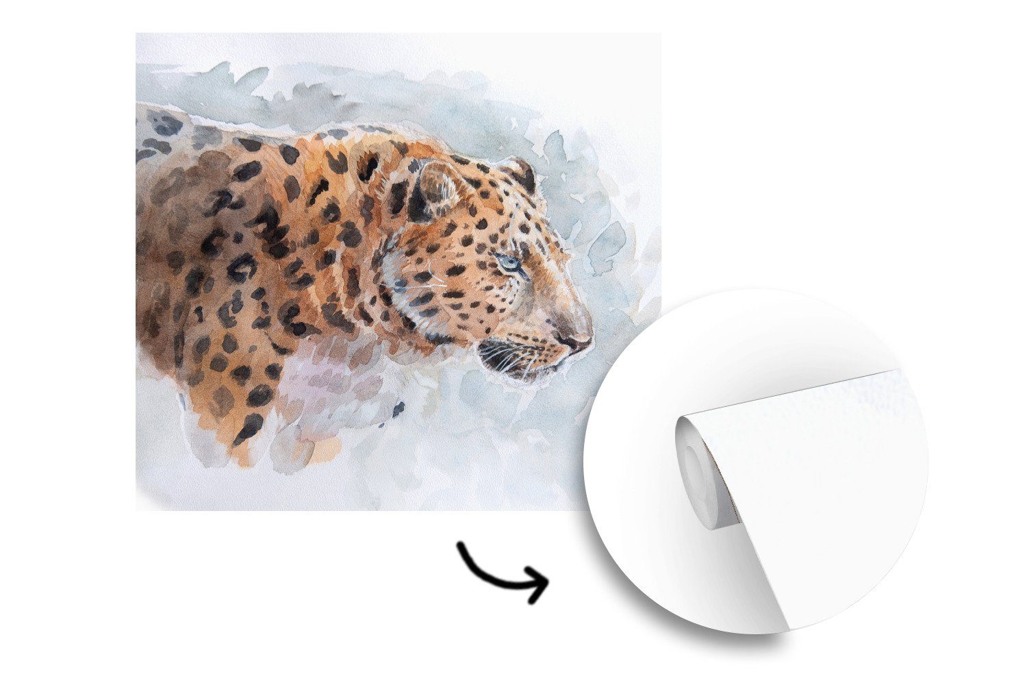 St), Fototapete Wandtapete - Panther für Tapete (5 oder bedruckt, Tiere, Matt, Schlafzimmer, - Vinyl Wohnzimmer MuchoWow Aquarell