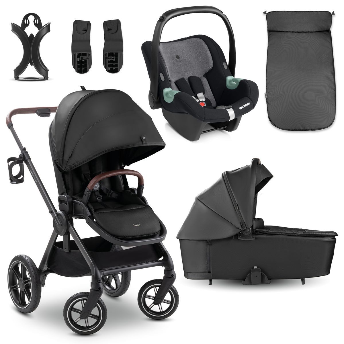 Hauck Kombi-Kinderwagen Comfort N Care Trio Set - Black, 3in1 Kinderwagen Buggy Set mit Babywanne, Babyschale Tulip & Sportsitz