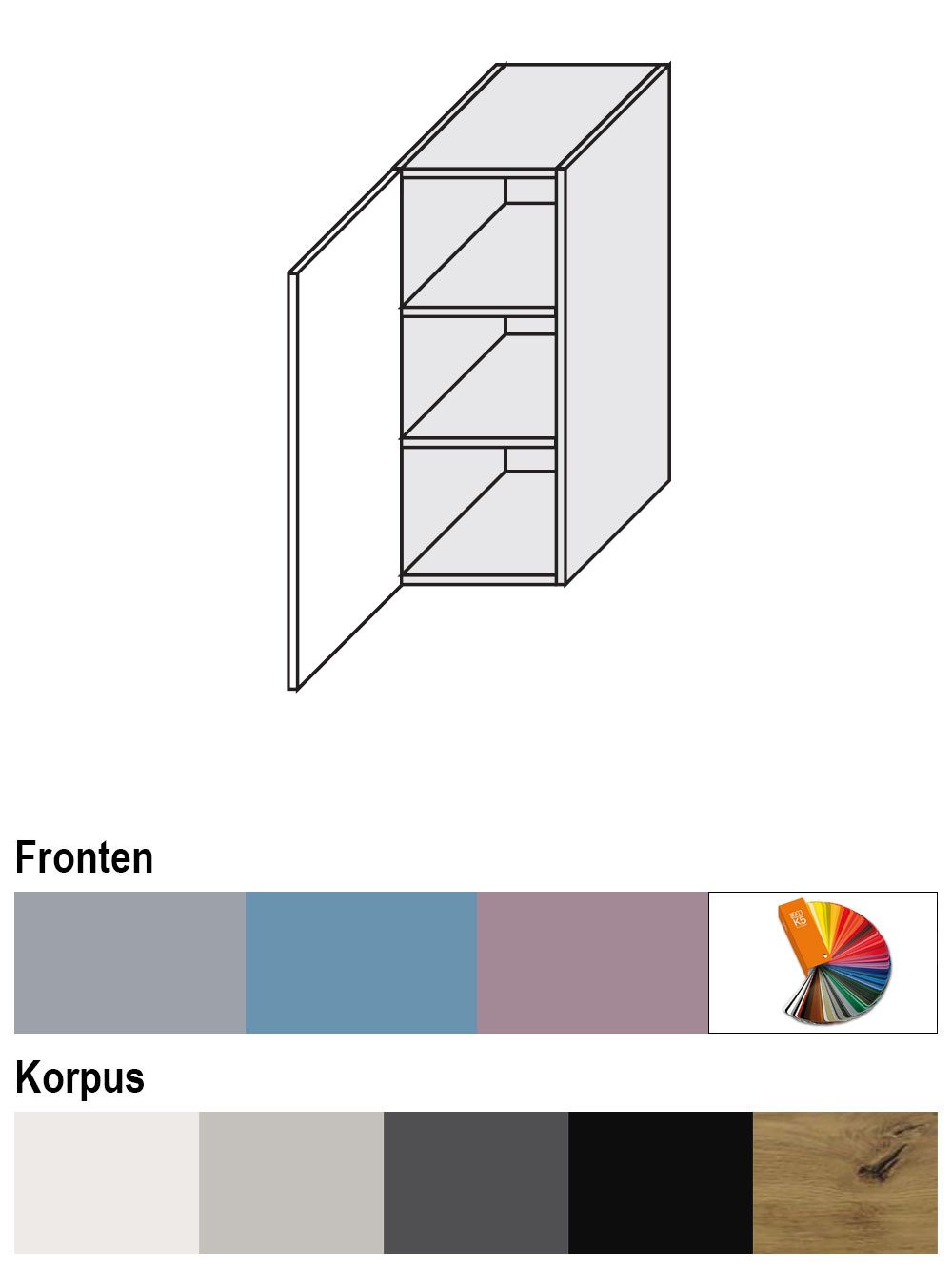 Feldmann-Wohnen Klapphängeschrank Bari (W2/30, 1-türig, 2 Einlegeböden, 1-St., moderne Kassettenoptik, lackierte Fronten, 30x32,5x72cm) lava / RAL 4009 pastellviolett matt