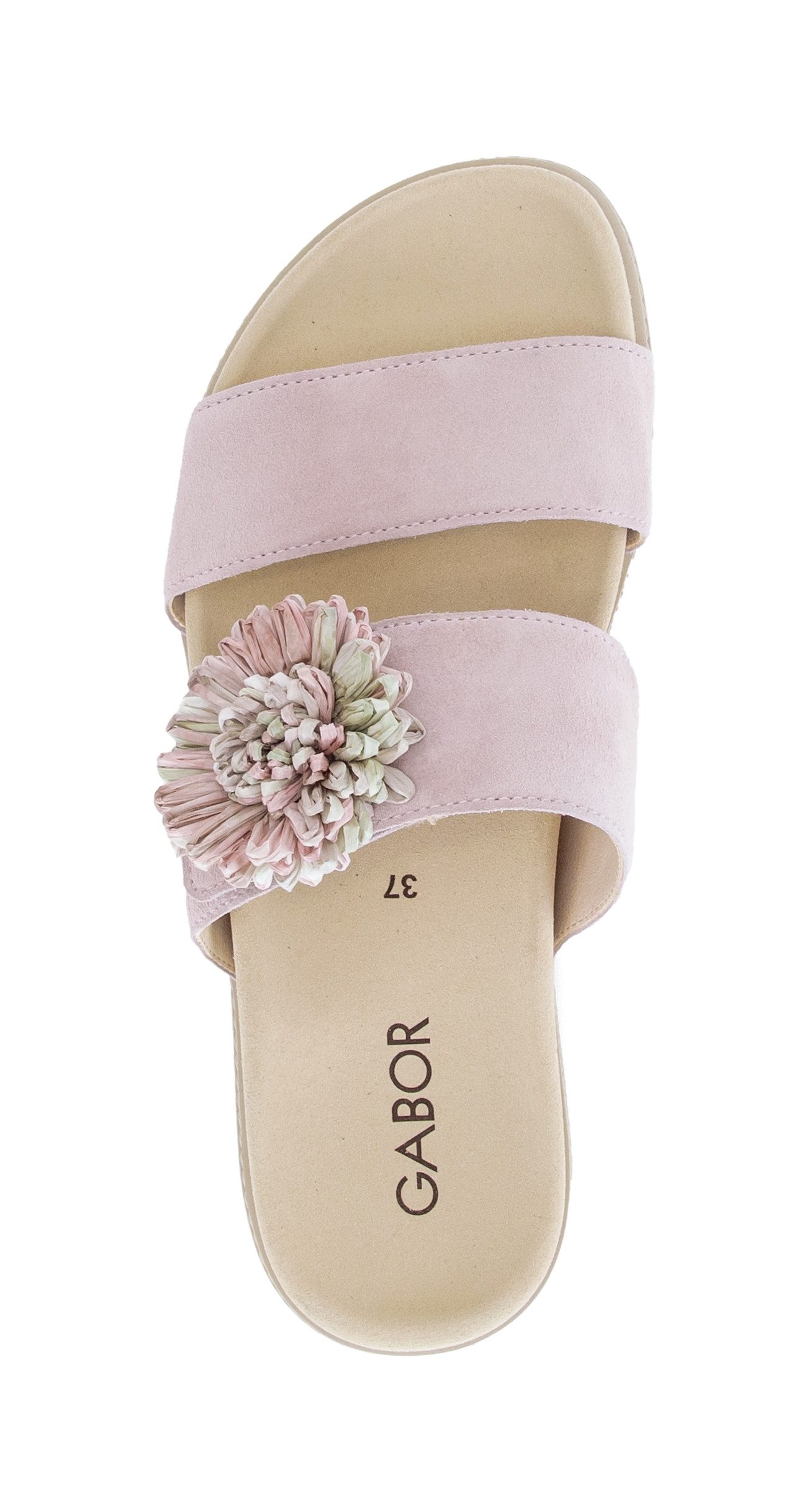 Gabor Pantolette Plateau, Sommerschuh, Schlupfschuh mit Bast-Zierblüte