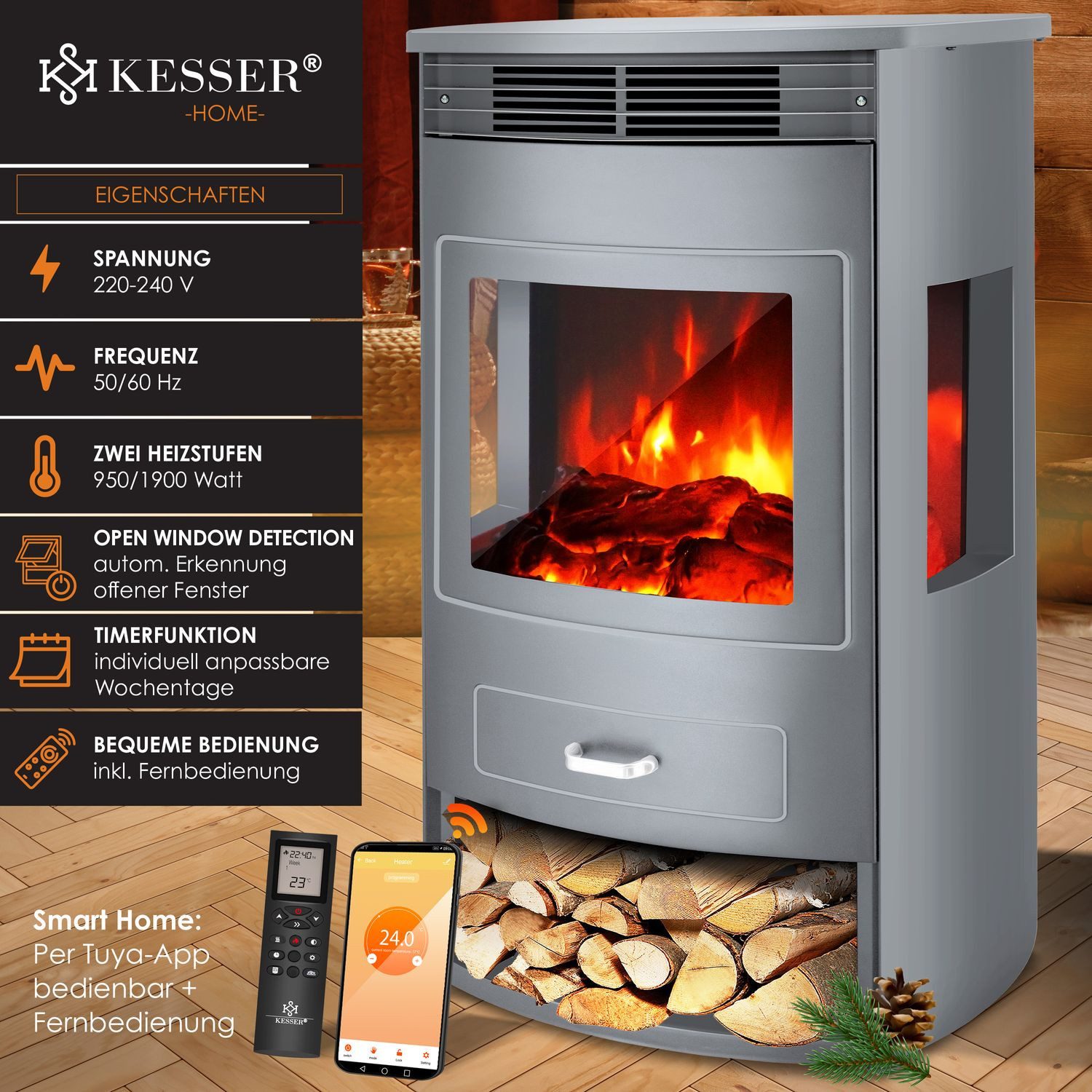 KESSER Elektrokamin, Prio Elektrokamin mit Heizung günstig online kaufen