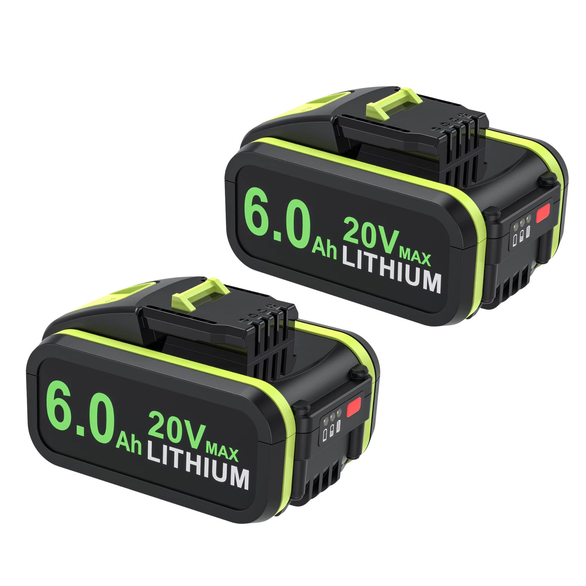 Athlix Ersatz Akku 6,0 Ah für Worx 20-V-Akku, WA3572 WA3553 WX390 WA3551 Akkupacks (2 St), 6000 mAh, 20 % längere Laufzeit, für Worx Geräte