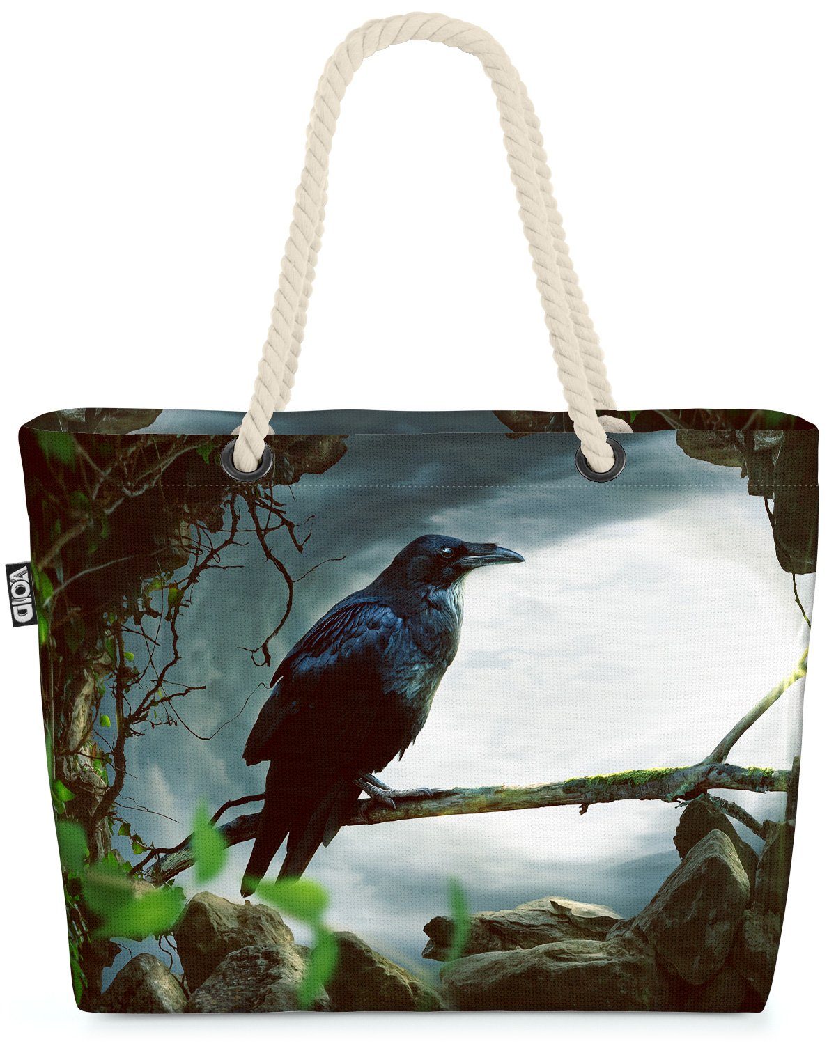 VOID Strandtasche (1-tlg), Rabe Wald Nest Höhle Halloween Tier Vogel Krabbat Mythologie Zauberer