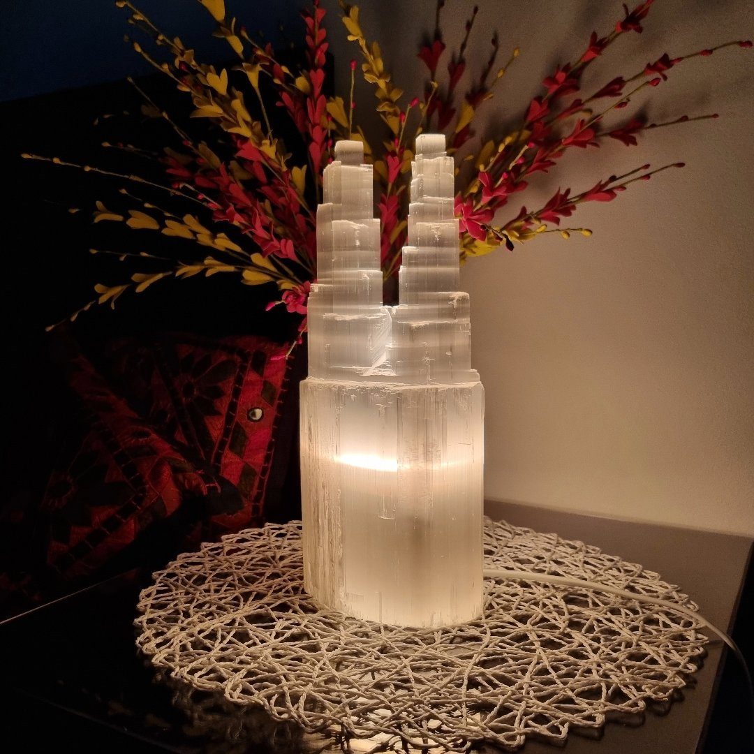 Landster Nachttischlampe Selenite Turm Lampe Zwillingsturm günstig online kaufen