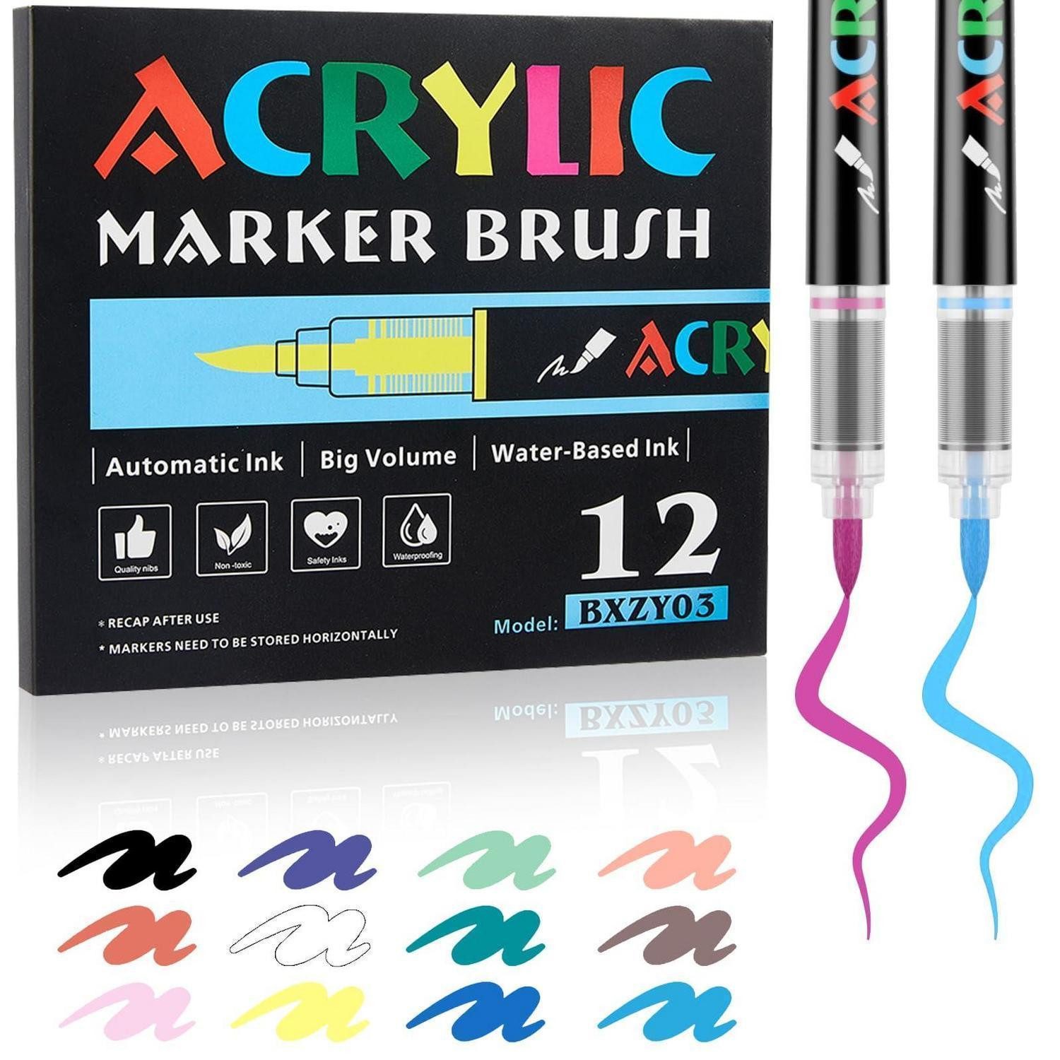 LuxusKollektion Marker Acrylstifte 12 Farben Pinselspitze wasserfest
