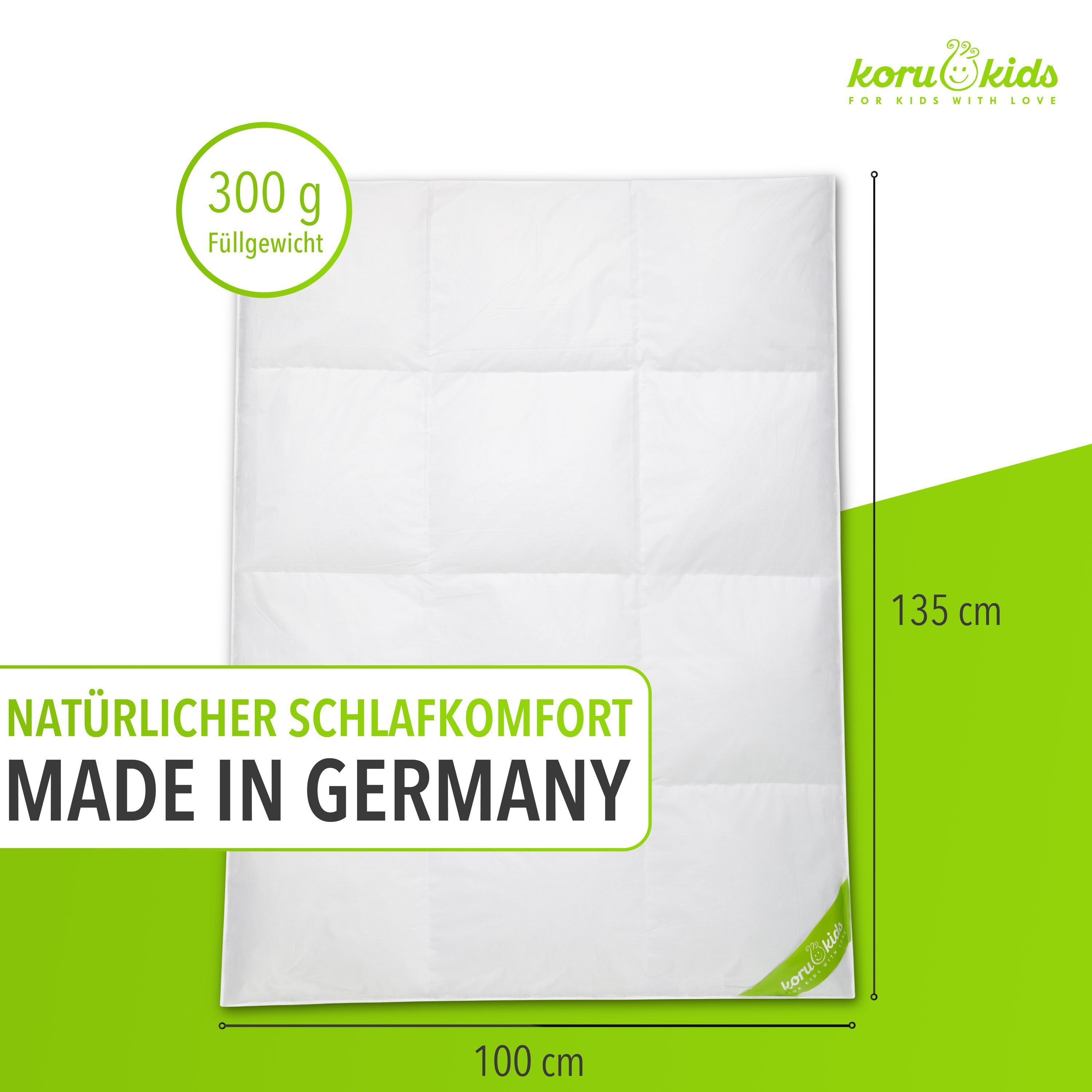 Koru Kids Kinderbettdecke Daunen Bettdecke Kinder 100x135cm, Füllung: Landdaune (90% Daunen/10% Federn), Waschbar bis 60° C, temperaturausgleichend, allergikergeeignet