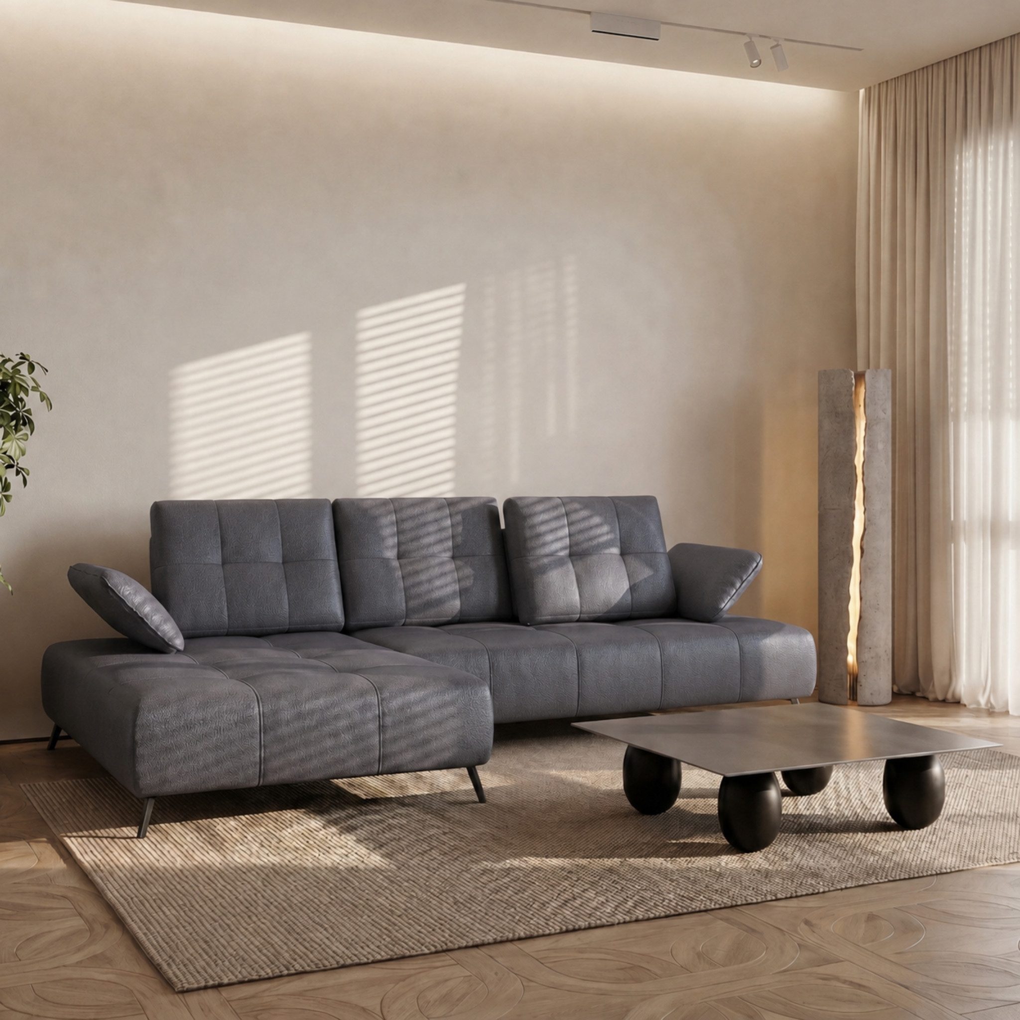Friderik-EU Ecksofa DANTE 280x180 cm L-Form Ledersofa mit verstellbarer Sitztiefe, Sitztiefenverstellung, Wellenunterfederung, verstellbare Rückenlehnen
