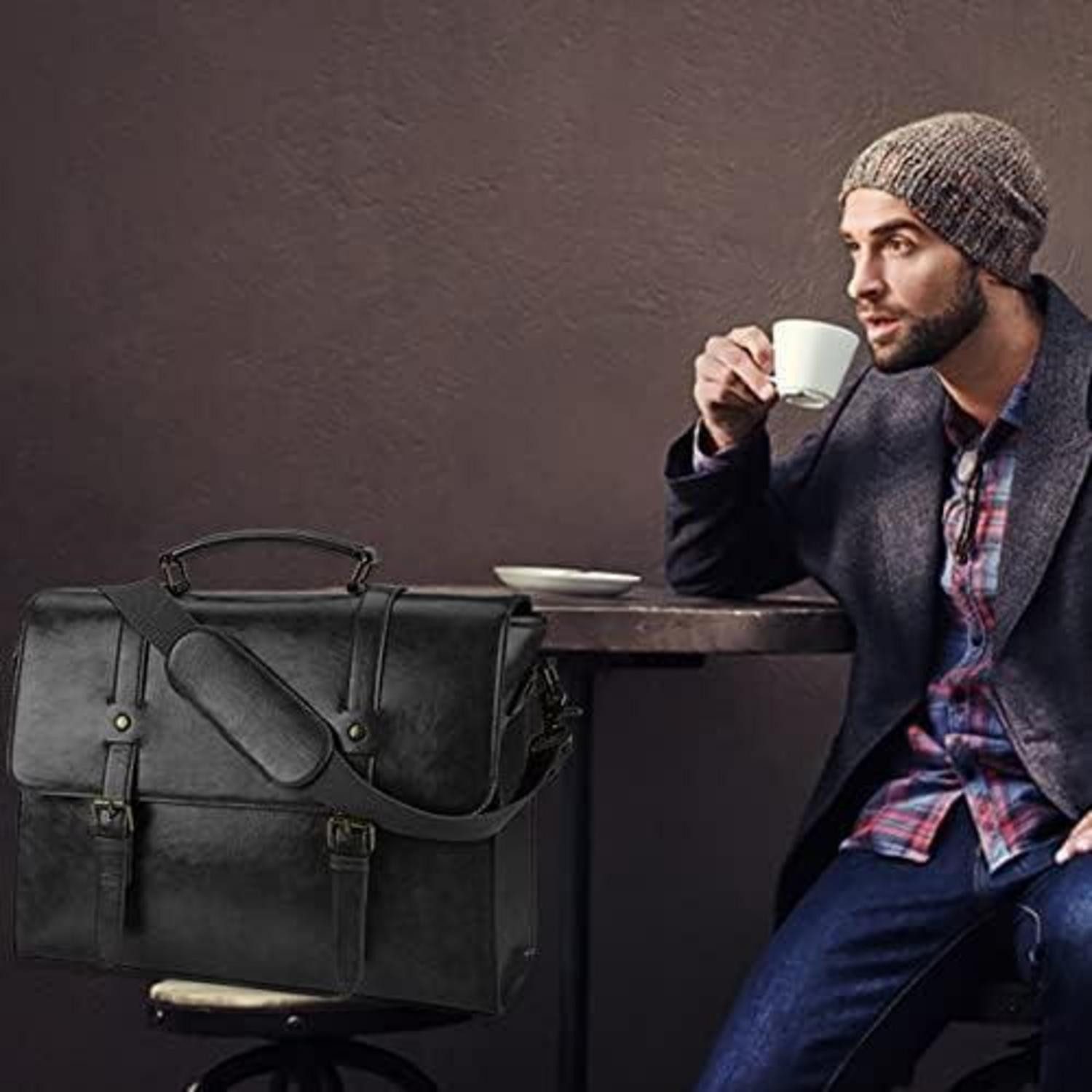 LuxusKollektion Laptoptasche Umhängetasche Herren 15.6 Zoll Laptoptasche Vintage Ledertasche