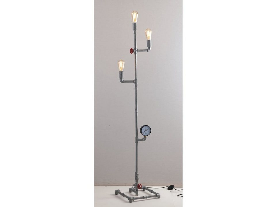 LUCE Design LED Stehlampe, LED wechselbar, warmweiß, ausgefallen-e  Industrial Rohr-lampe 3-flammig in Grau antik, H: 159cm