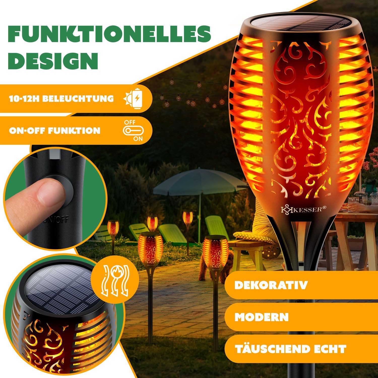 KESSER LED Gartenleuchte, Gartenfackel Solar Set Solarleuchten Flamme mit W günstig online kaufen