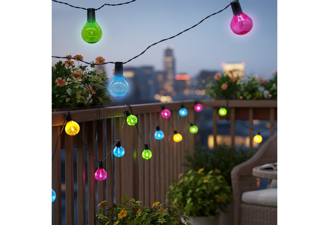 Spetebo LED Dekolicht Solar Lichterkette mit 20 Glühbirnen, solarbetrieben, LED, warm weiß, Party Lichterkette für den Garten