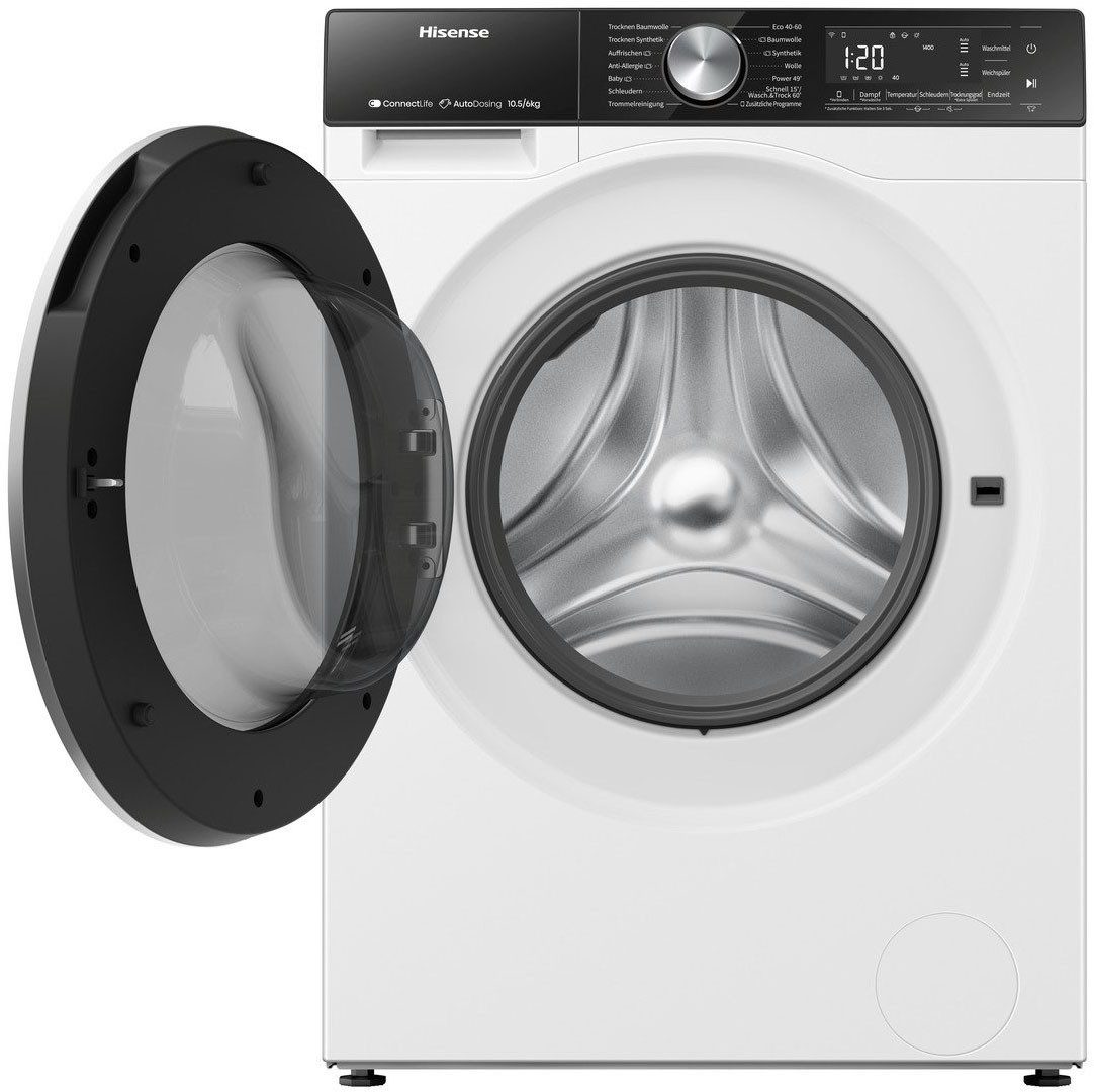 Hisense Waschtrockner 5S Serie WD5S1045BW, 10,5 kg, 6 kg, 1400 U/min, 10,5kg/ 6kg