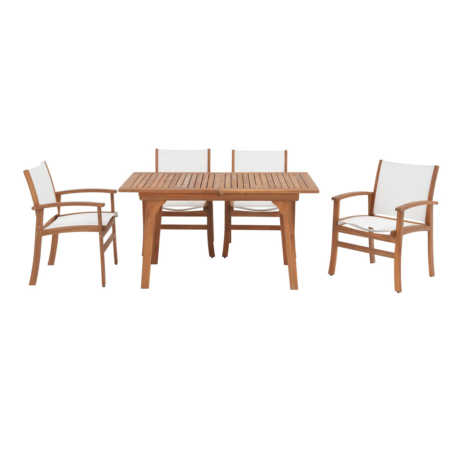 JOIVI Garten-Essgruppe Gartengarnitur mit 4 Stühle, (Akazienholz Esstisch-Set für 3–4 Personen, Ausziehbarer Gartentisch mit Stühlen), für Garten & Terrasse,Weiß