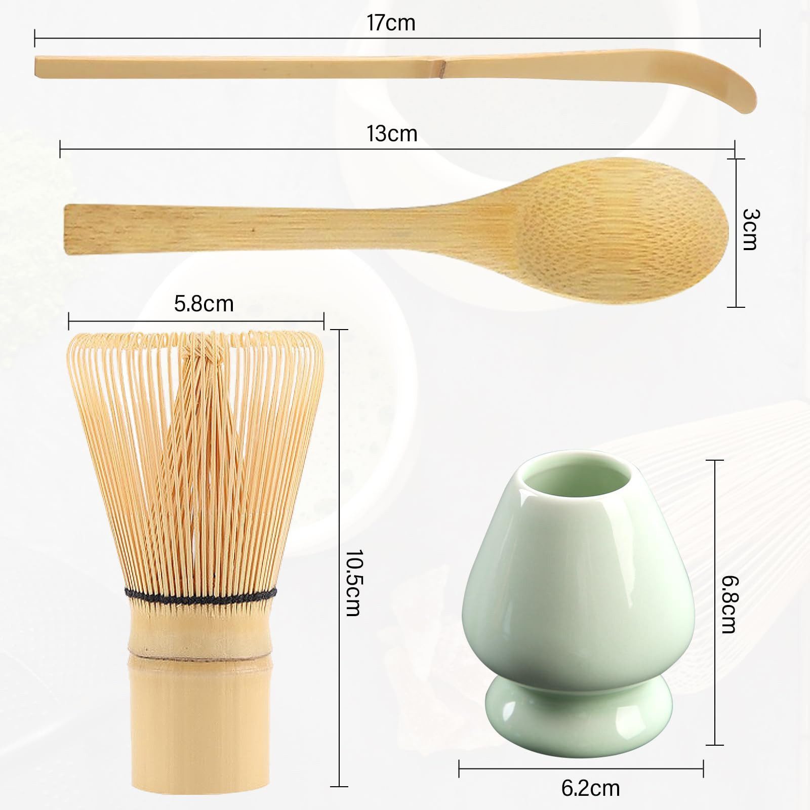 Kityhome Teeservice Matcha 4 Set Teeservice Set,Matcha-Kaffee zubereitung, Matcha-Kuchen, Aus Bambus mit 2*Matcha Löffel 1*Besenhalter 1*Bambus Matcha Besen