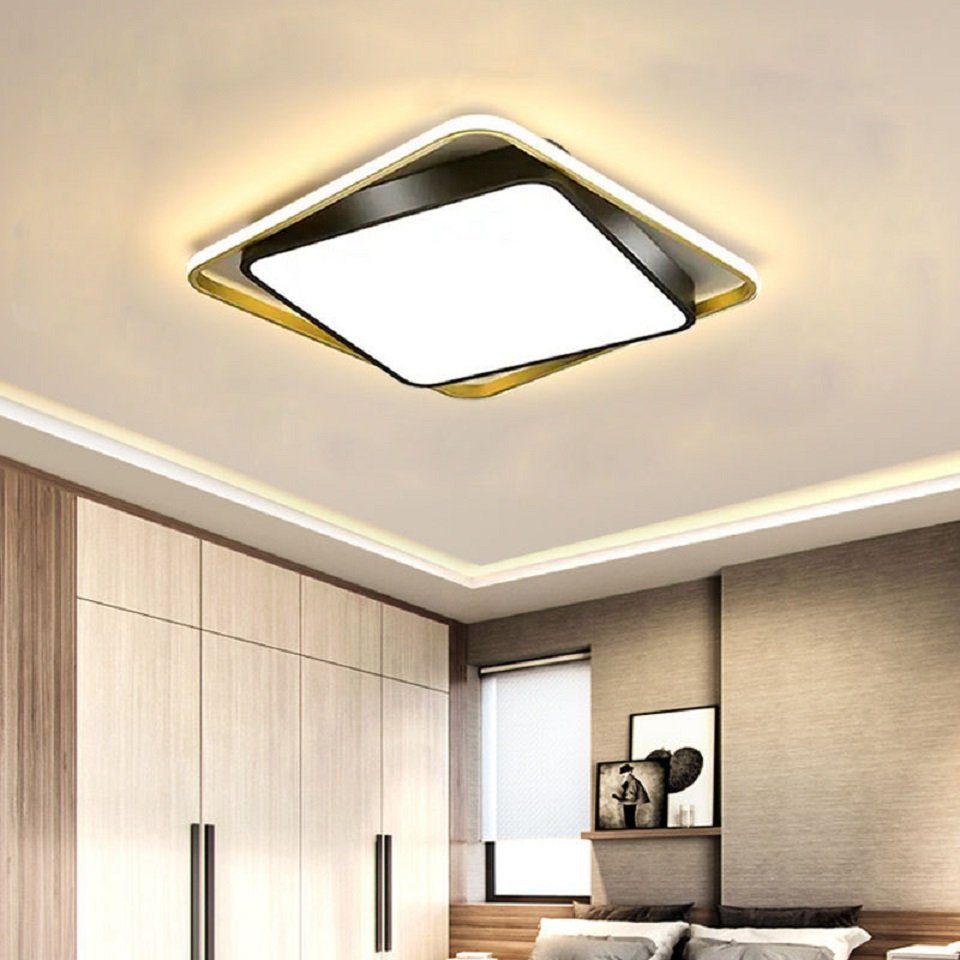 Daskoo Deckenleuchten 37W Quadrat LED Deckenlampe mit Fernbedienung Dimmbar Wohnzimmer, LED fest integriert, Warmweiß/Neutralweiß/Kaltweiß, LED Deckenleuchte Schwarz + Golden