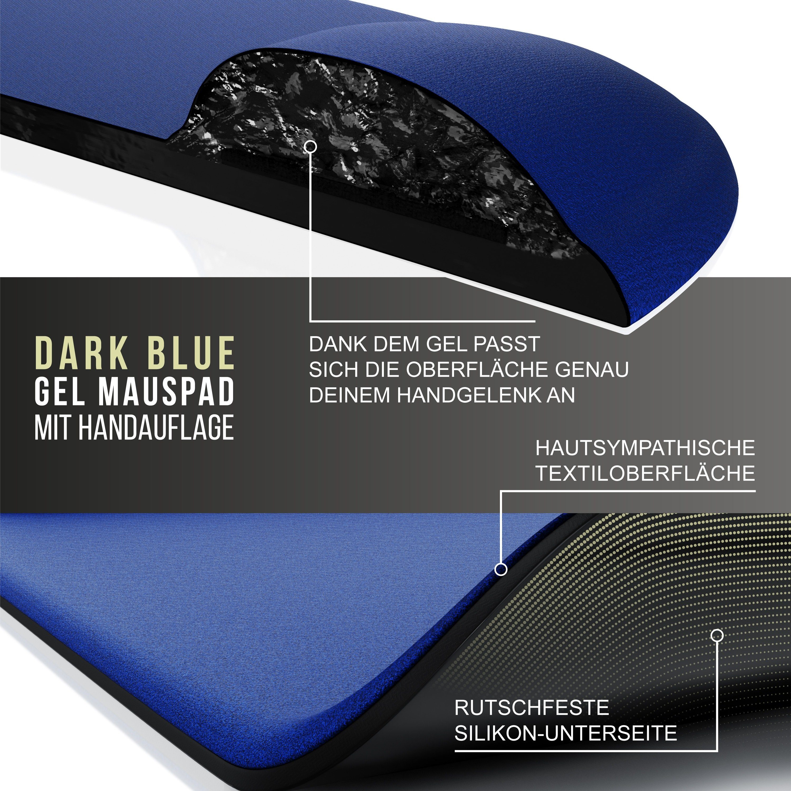 CSL Gaming Mauspad Office Gel Mousepad mit Handgelenkpolster 225 x 280 x 20 mm (1-St), Handballenauflage, Gelpolster ergonomisch, abwaschbar, dunkelblau – Bild 4 von 5