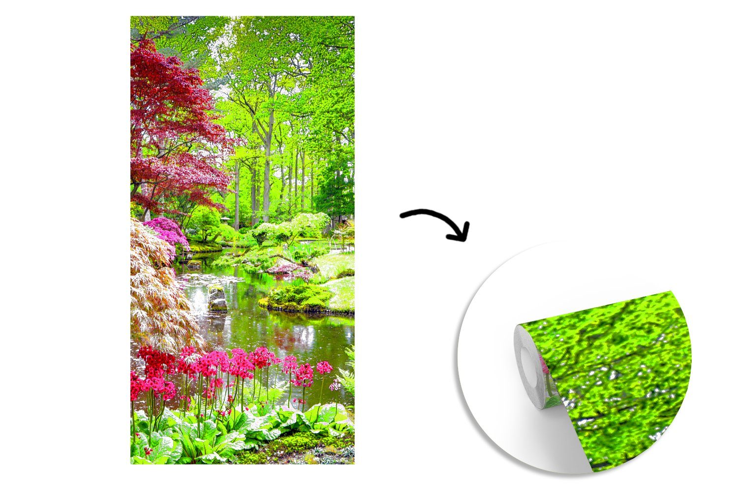 Natur (2 Matt, für Schlafzimmer St), MuchoWow - Vliestapete Küche, Blumen Wasser, - Fototapete - - Japanisch Bäume Wohnzimmer Fototapete bedruckt,