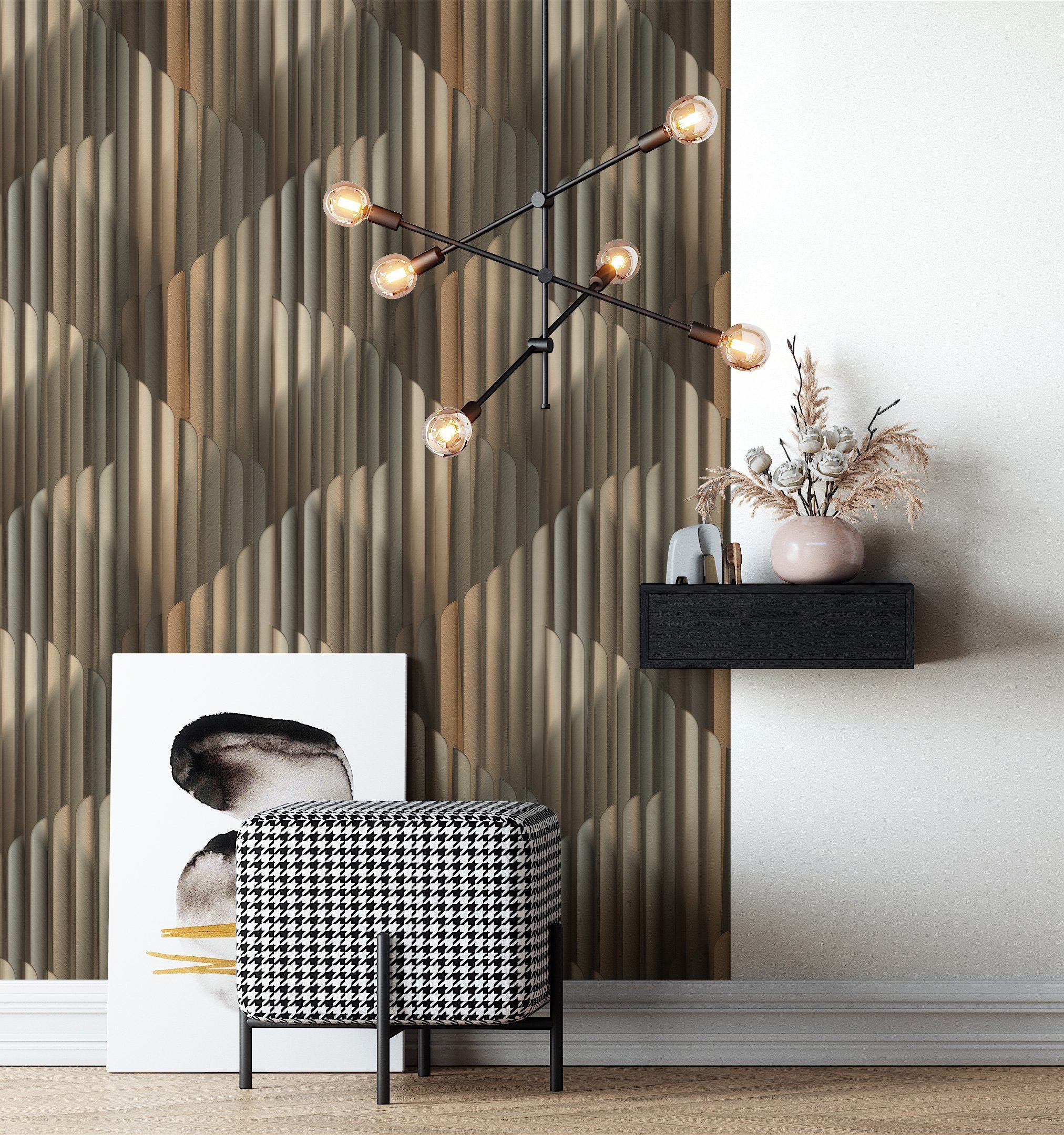 Newroom Vliestapete Morici Schwarz Tapete Mustertapete Grafik, Streifen, Leicht glänzend, strukturiert, Retro