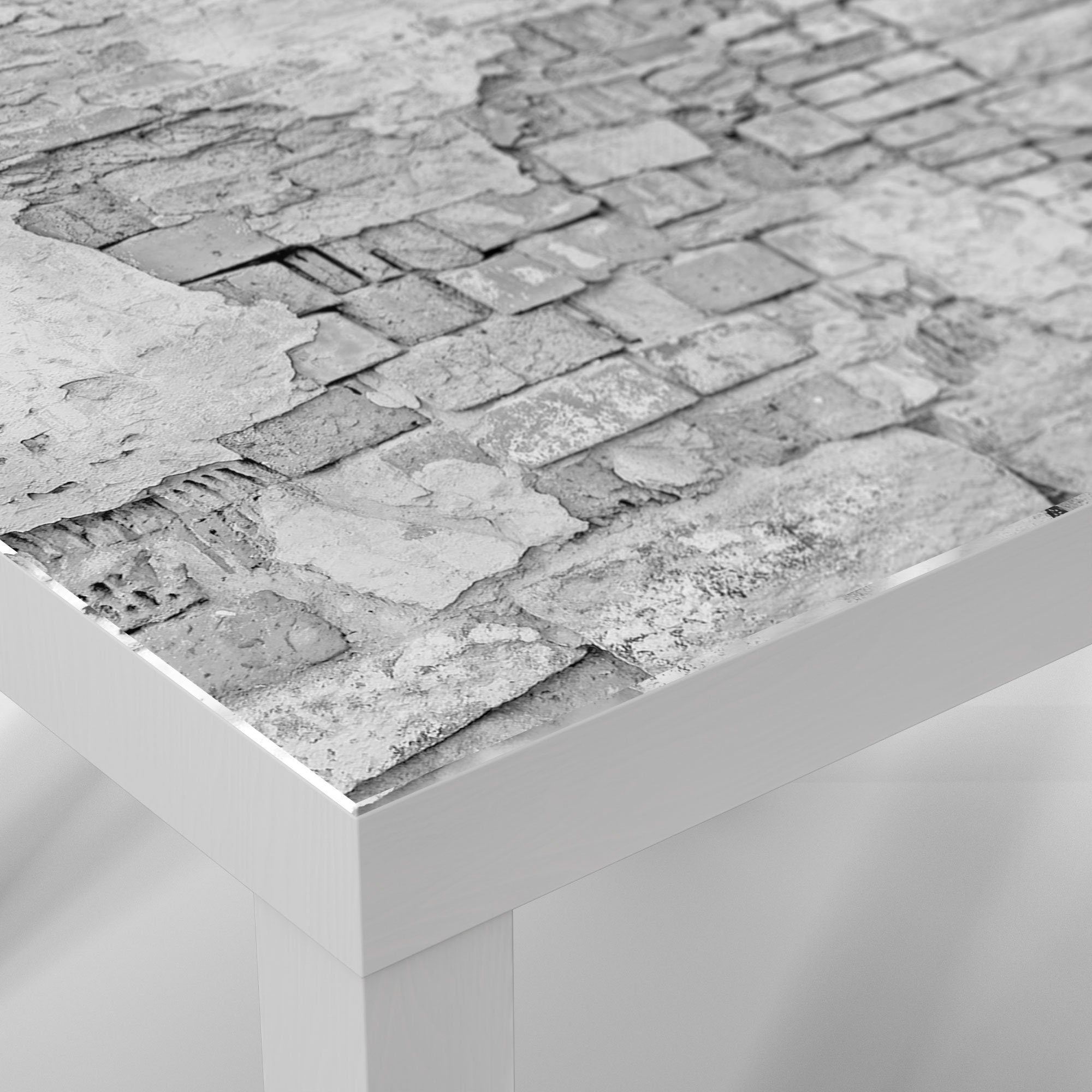 DEQORI Couchtisch 'Altes Mauerwerk', Glas modern Glastisch Weiß Beistelltisch