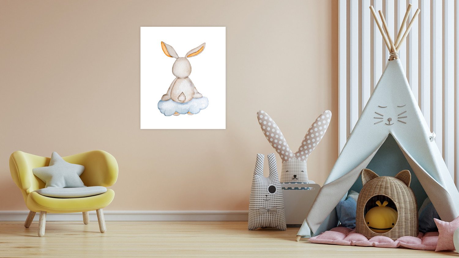 Lüttenhütt Bild mit Rahmen oder Poster, Hase auf Wolke, Fantasy, Hase, Hasen, Tiere (1 St), HD Premium Druck