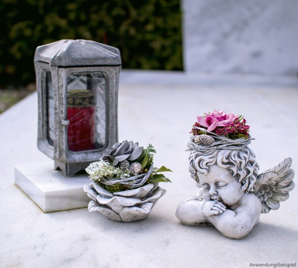 matches21 HOME & HOBBY Blumentopf Grabschmuck Rose in grau Pflanztopf Deko Ø 14,5 cm (1 St) – Bild 3 von 3