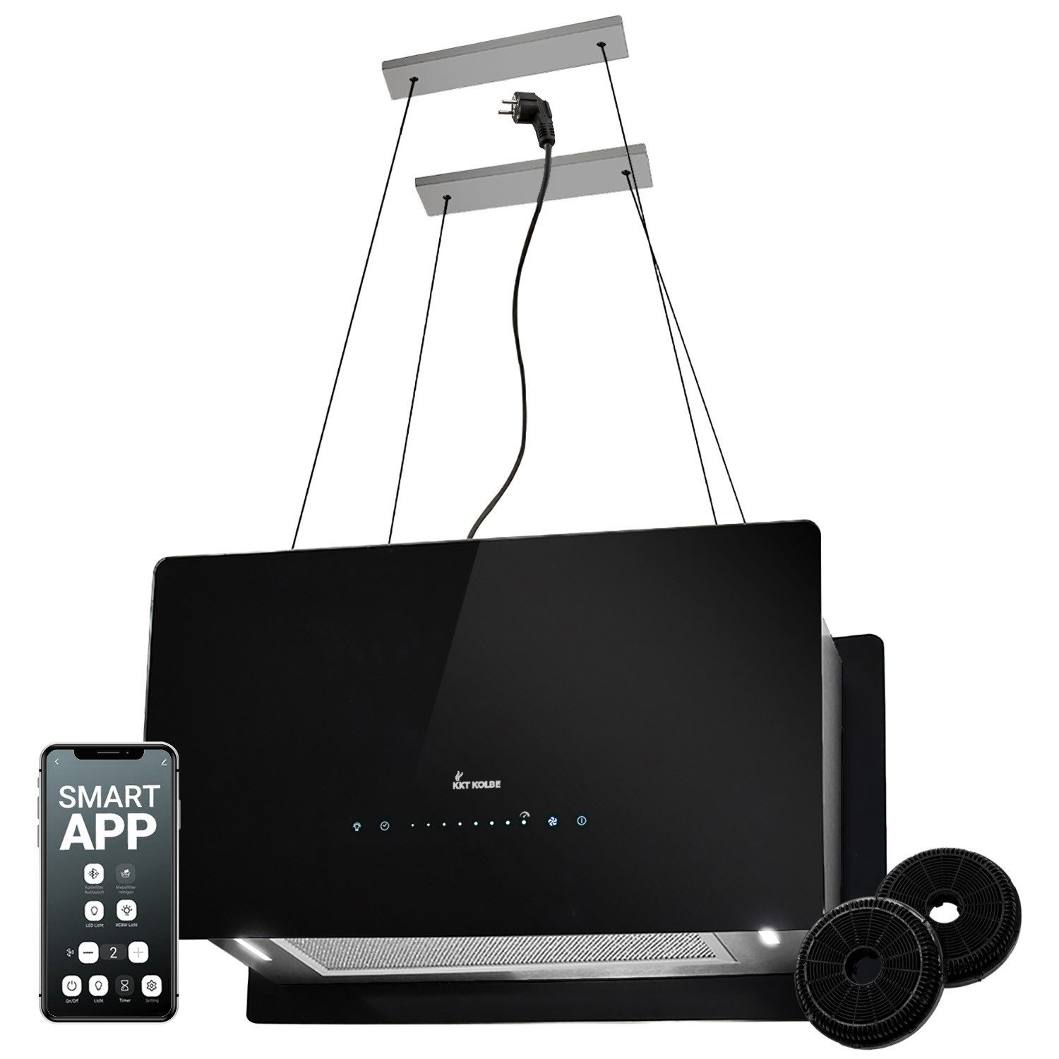 KKT KOLBE Inselhaube Dunstabzugshaube Inselhaube CUBE60-Serie 60cm Dunstabzugshaube Inselhaube CUBE60-Serie 60cm, Abzugshaube / Inselhaube / Umluft / Schwarz / Glas / Touch LED / WiFi