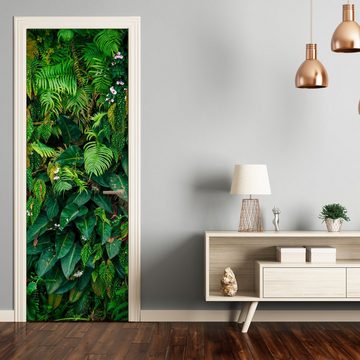 wandmotiv24 Türtapete Wand aus Blättern, Urwald, Natur, Grün, glatt, Fototapete, Wandtapete, Motivtapete, matt, selbstklebende Dekorfolie